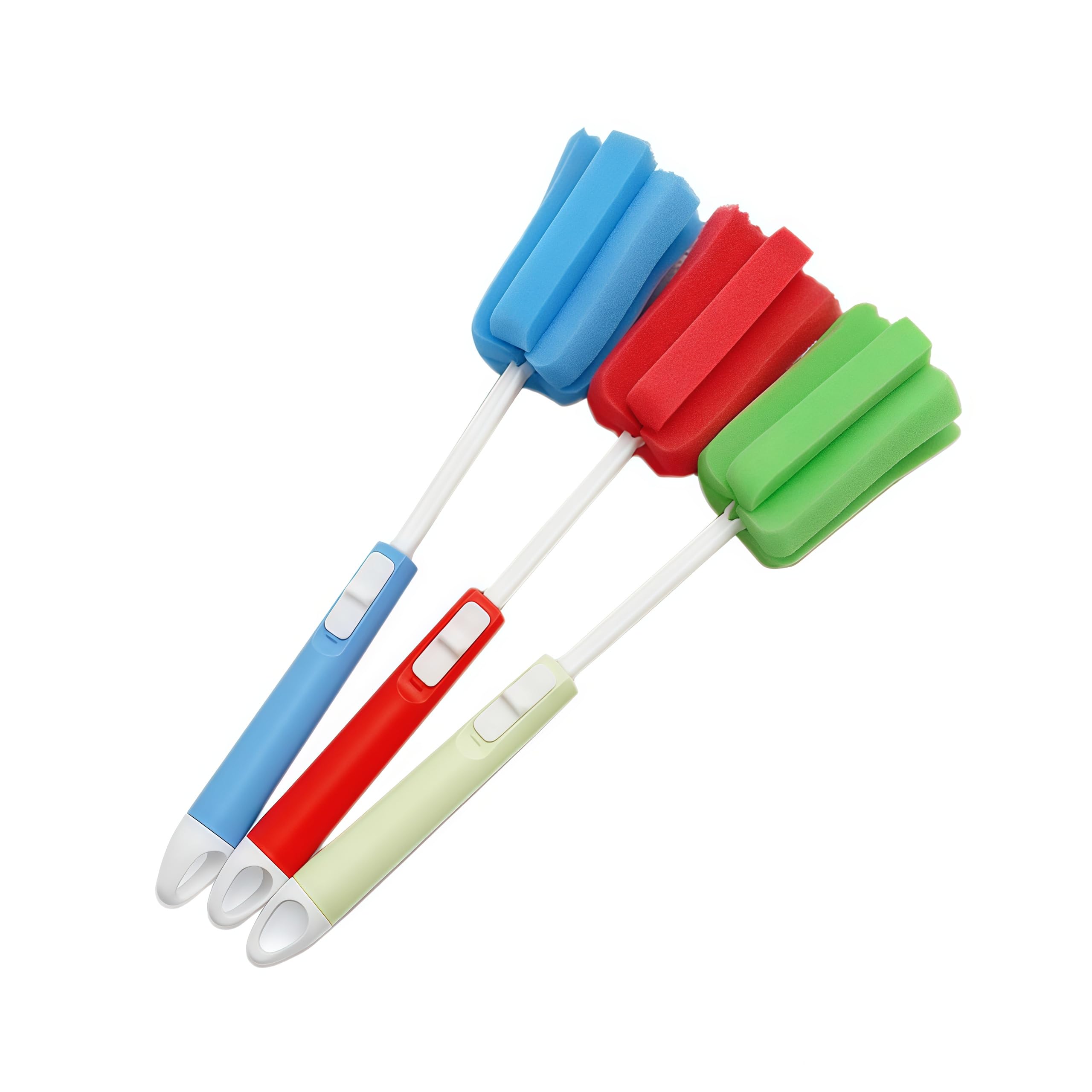 Brosses de nettoyage réglables en éponge lot de 3 avec long manche plastique pour tasses