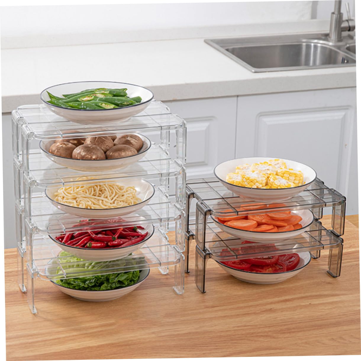 2pezzi Ripiani Trasparenti Impilabili Per Frigorifero Organizer Rimovibili Per Cucina e Ufficio Struttura Flessibile Per Riporre Alimenti e Accessori Facile Da Installare e Pulire