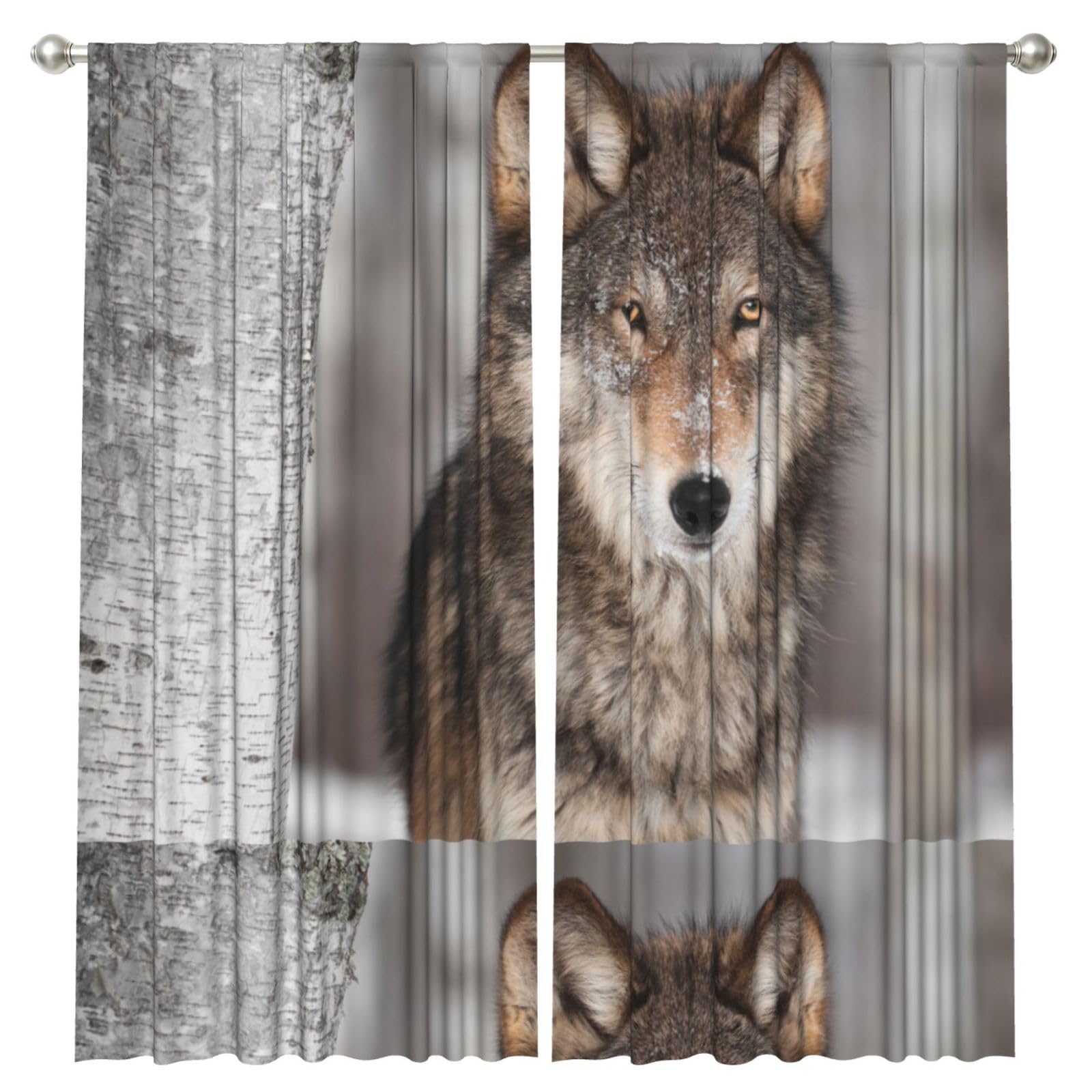 InOmak Wild Wolf Print, 2 Panels Window Curtains 52 x 84 Inch Blackout Curtains for Living Room Bedroom