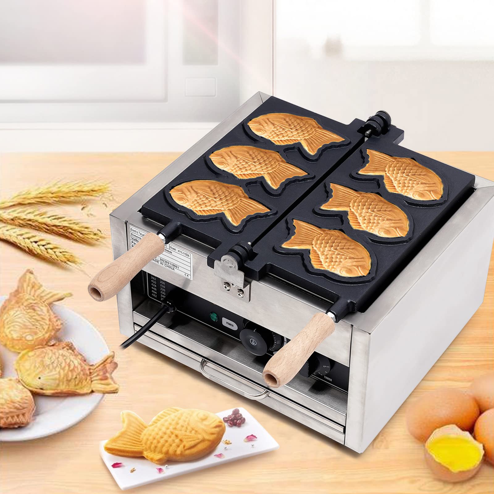 GXFCHYL 3 Pcs Taiyaki Making Machine Non Stick Japanese Fish Type Waffle Machine Electric Waffle Maker Japanese Taiyaki Making Machine Muffin Machine for Commercial Home Use