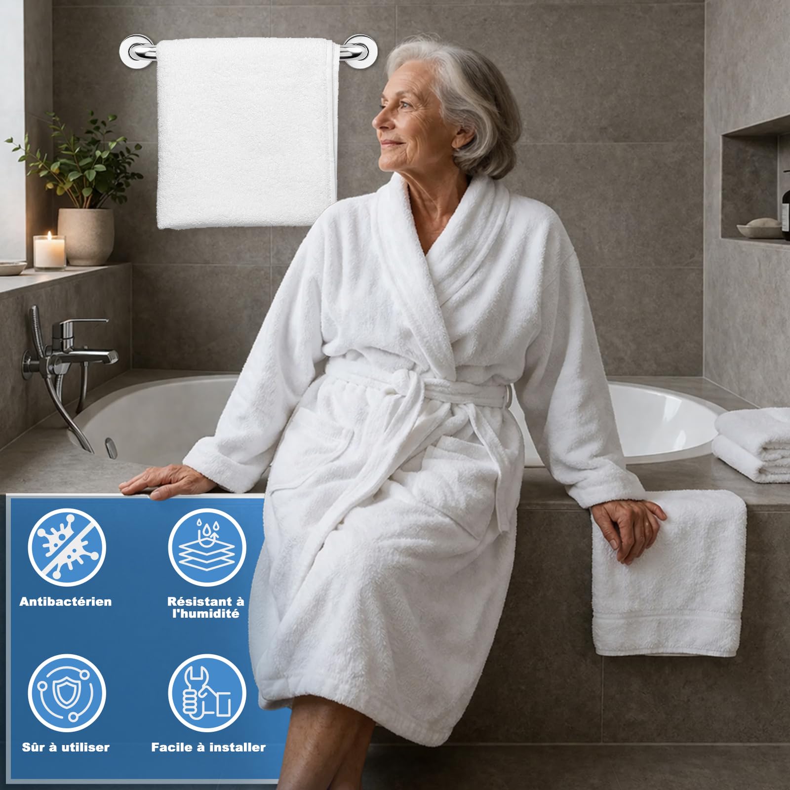 YF Barre d'Appui, Poignée de Sécurité 80 cm en Acier Inoxydable 304 pour Personnes âgées et Handicapées, Douche, Salle de Bain, Baignoire, Toilettes, Escalier, Intérieur & Extérieur