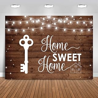 Mocsicka Home Sweet Home Backdrop Rustic Wood Housewarming Party Background String Lights New House Party Decorations Banner Photo Studio Props (7x5ft)