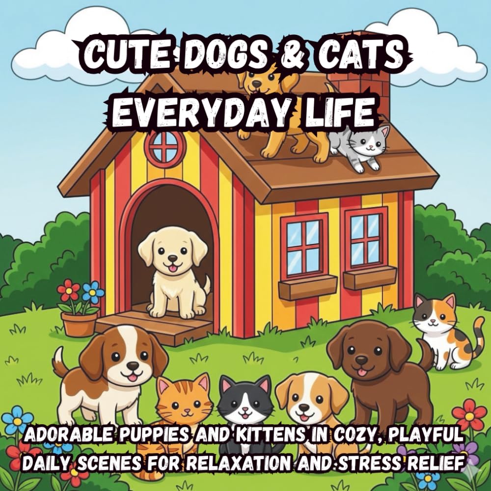 Cute Dogs & Cats Everyday Life: Adorable Puppies and Kittens in Cozy, Playful Daily Scenes for Relaxation and Stress Relief (Coloring Book)