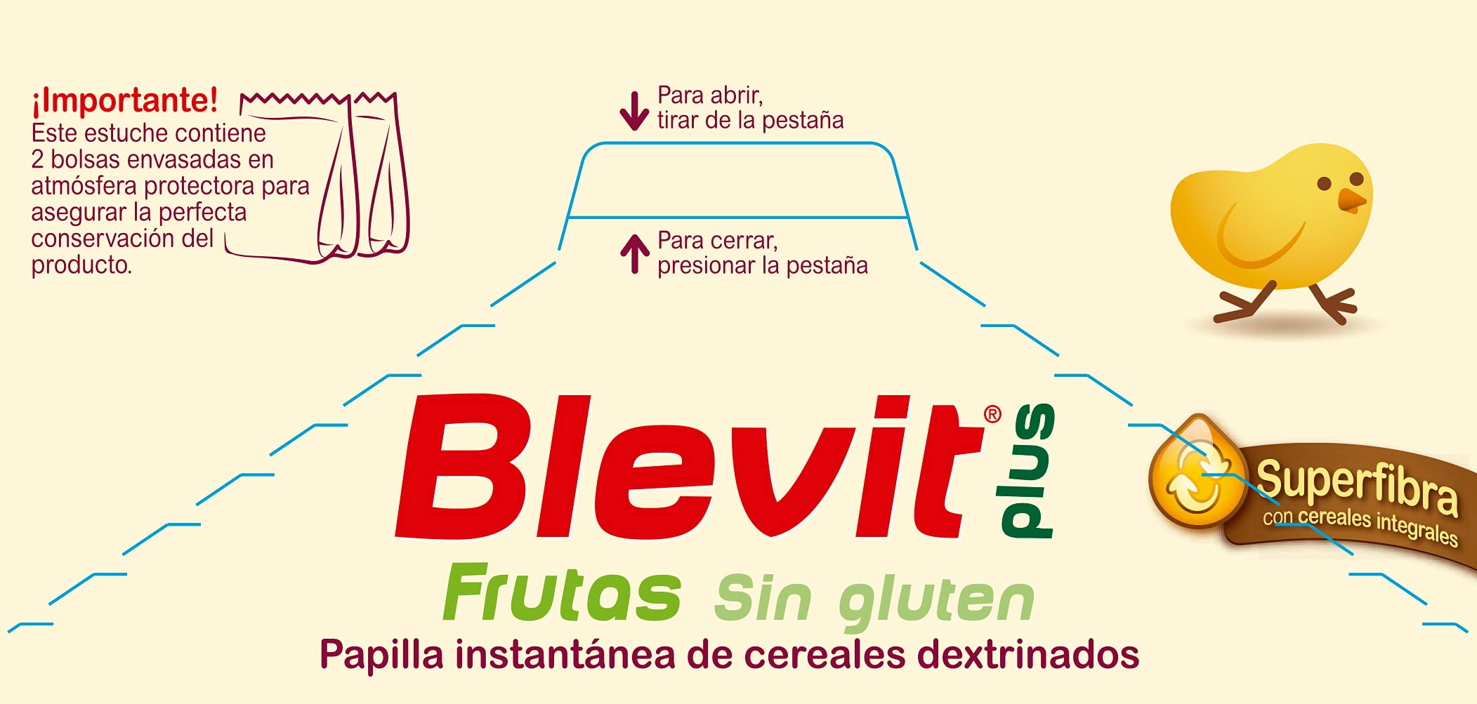 Blevit Plus Superfibra Frutas - Papilla de Cereales para Bebé Con Arroz Integral y Pulpa de Frutas Frescas - Sin Gluten y Sin Azúcares Añadidos - Desde los 4 meses - 600g