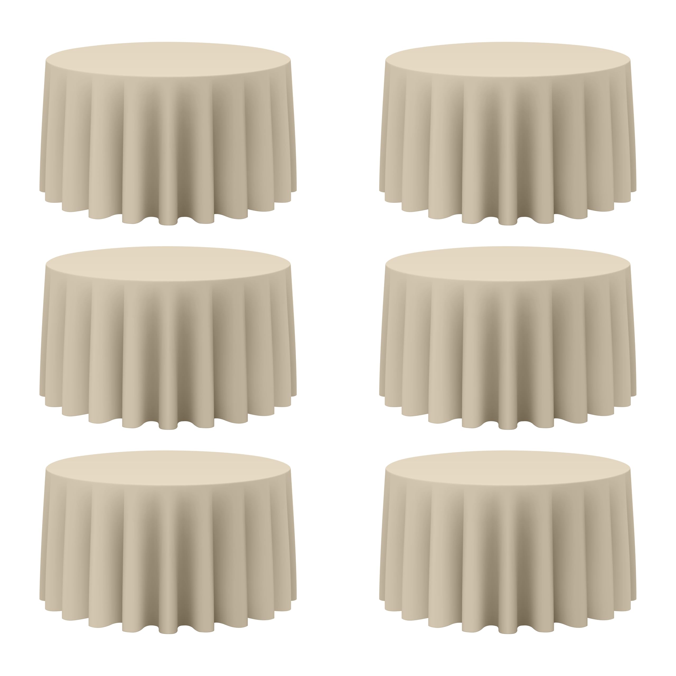 Photo 1 of BRILLMAX 6 Pack Beige Round Tablecloths 120 Inch for 60” Tables - 150 GSM Polyester Fabric, Floor Length Drop, Water, Stain & Wrinkle Resistant Cloth Cover for Wedding Reception Banquet Dining