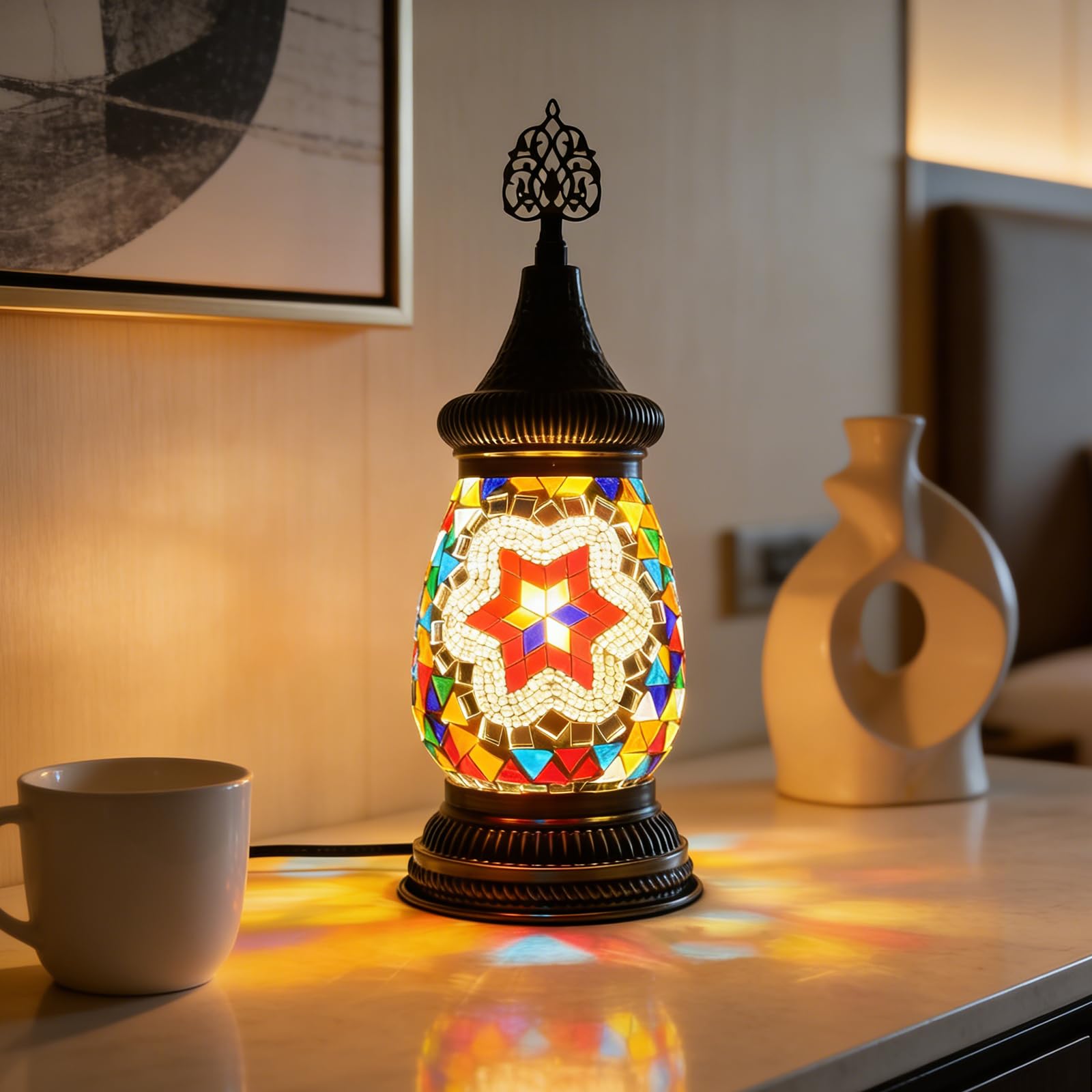 shulovehua Turkish Style Bedside Decorative Table Lamp Thai SPA Hotel and Homestay Serene Night Light Handmade Mosaic Lamp for Exotic Bedroom Romantic Ambiance Lamp