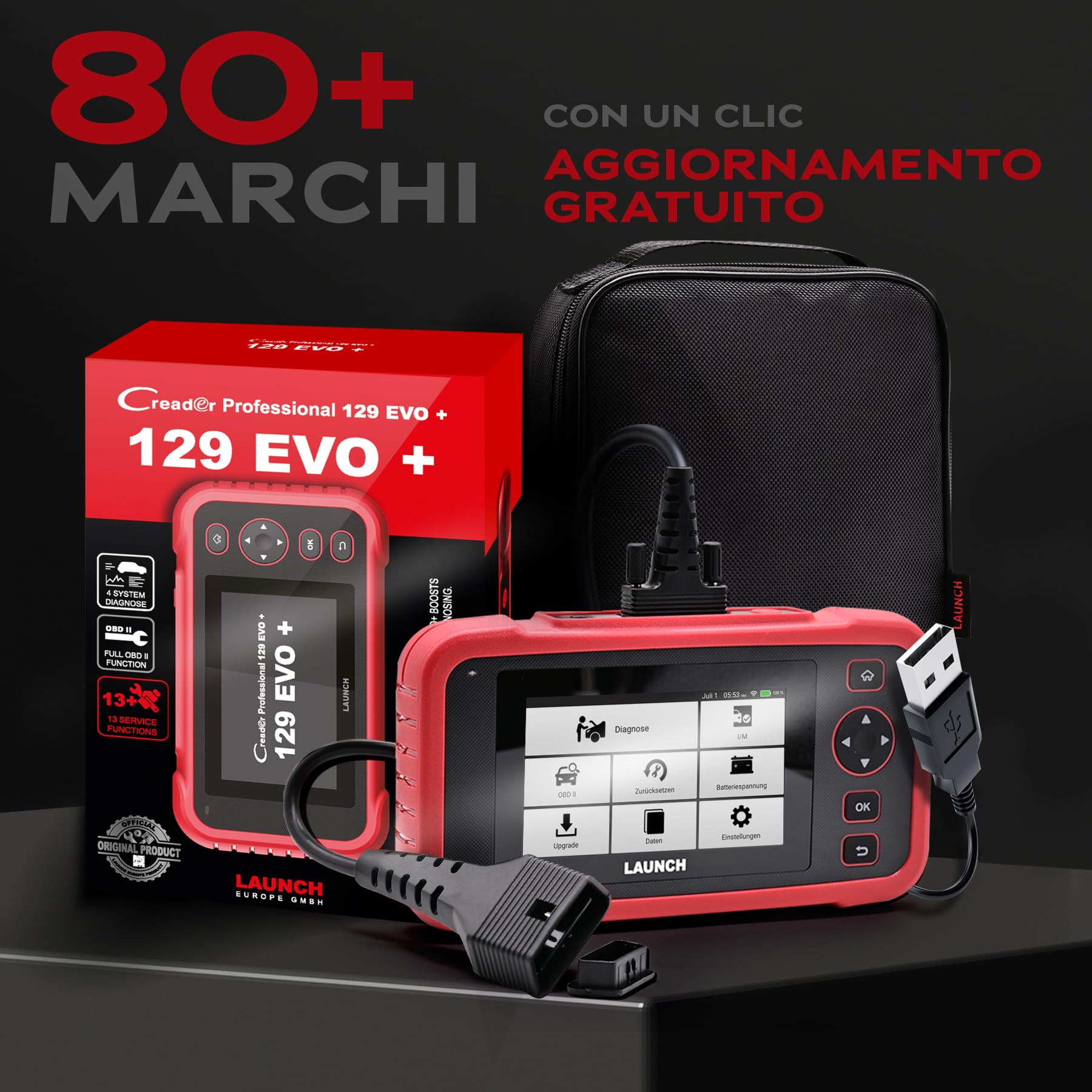 LAUNCH CRP129 EVO + V3 Scanner OBD2 Auto, 4 Sistemi e 13 Servizi | Diagnosi motore, ABS, SRS e cambio, codifica ECU, CAN FD e DoIP, aggiornamenti WiFi gratuiti a vita
