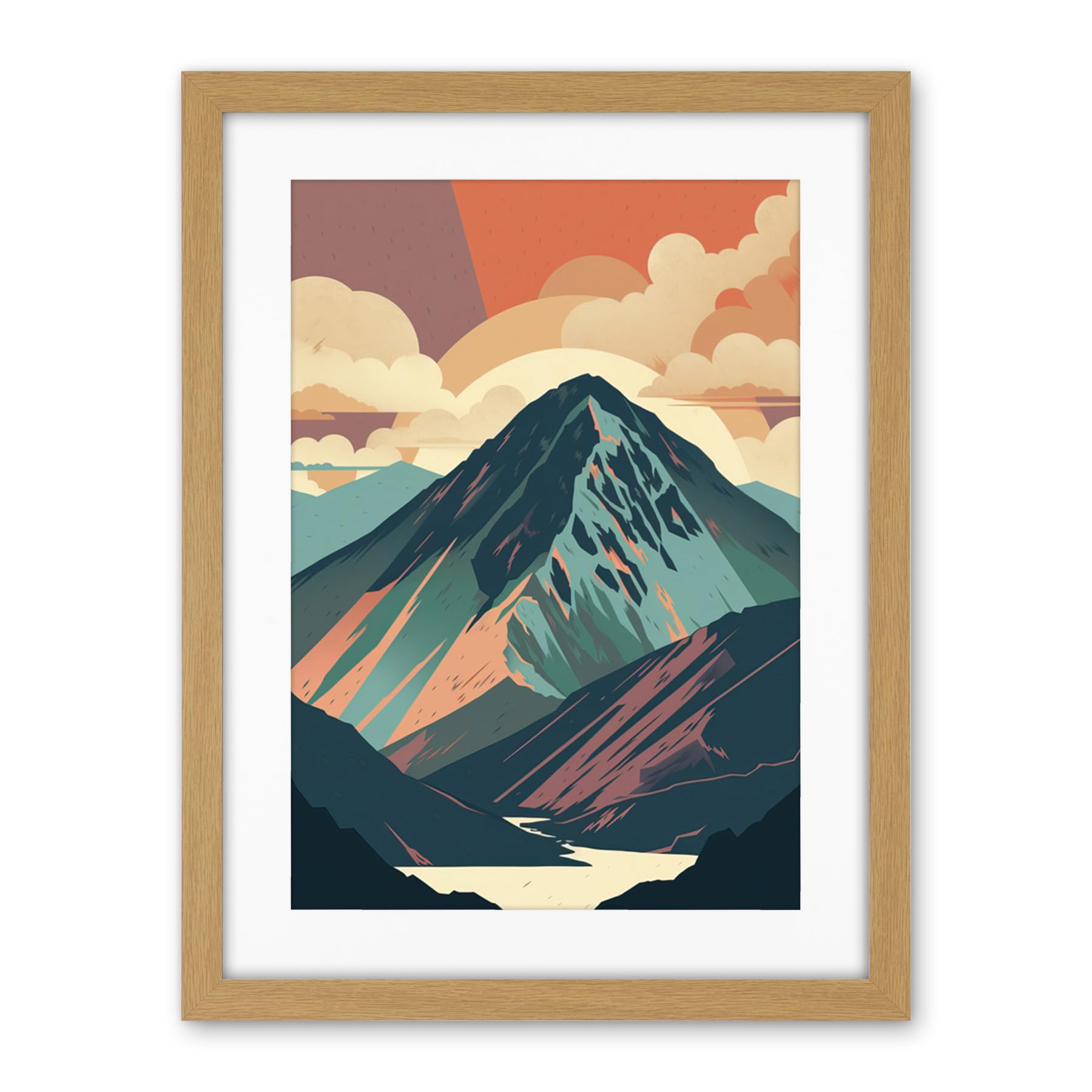 Artery8 Mountain Hill Sunrise Boho Landscape Illustration Artwork Framed Wall Art Print 18X24 Inch