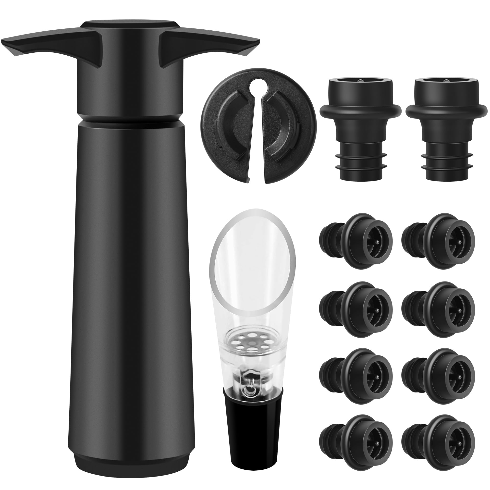AUROAY Wine Saver Vacuum Pump with 10 Stoppers,Resuable Wine Preservers Bottle Sealers with Foil Cutter and Pourer,13 in 1 Ideal Wine Accessories Gift Set