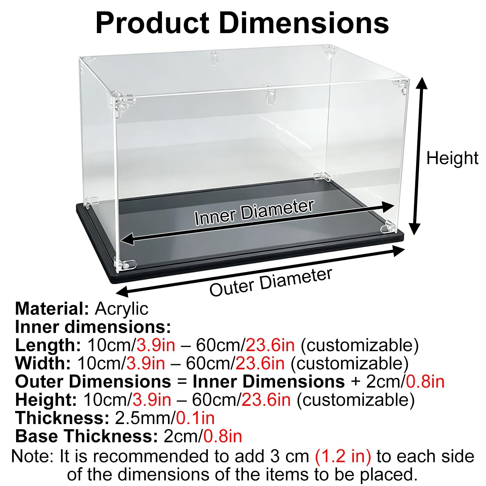 Vitrina de Metacrilato para Coleccionistas con Base, Caja Protectora | Caja Expositora Transparente, Protege los Objetos de Daños, Vista Completa de 360°, Apilable(H-40cm,L-40cm x W-40cm)