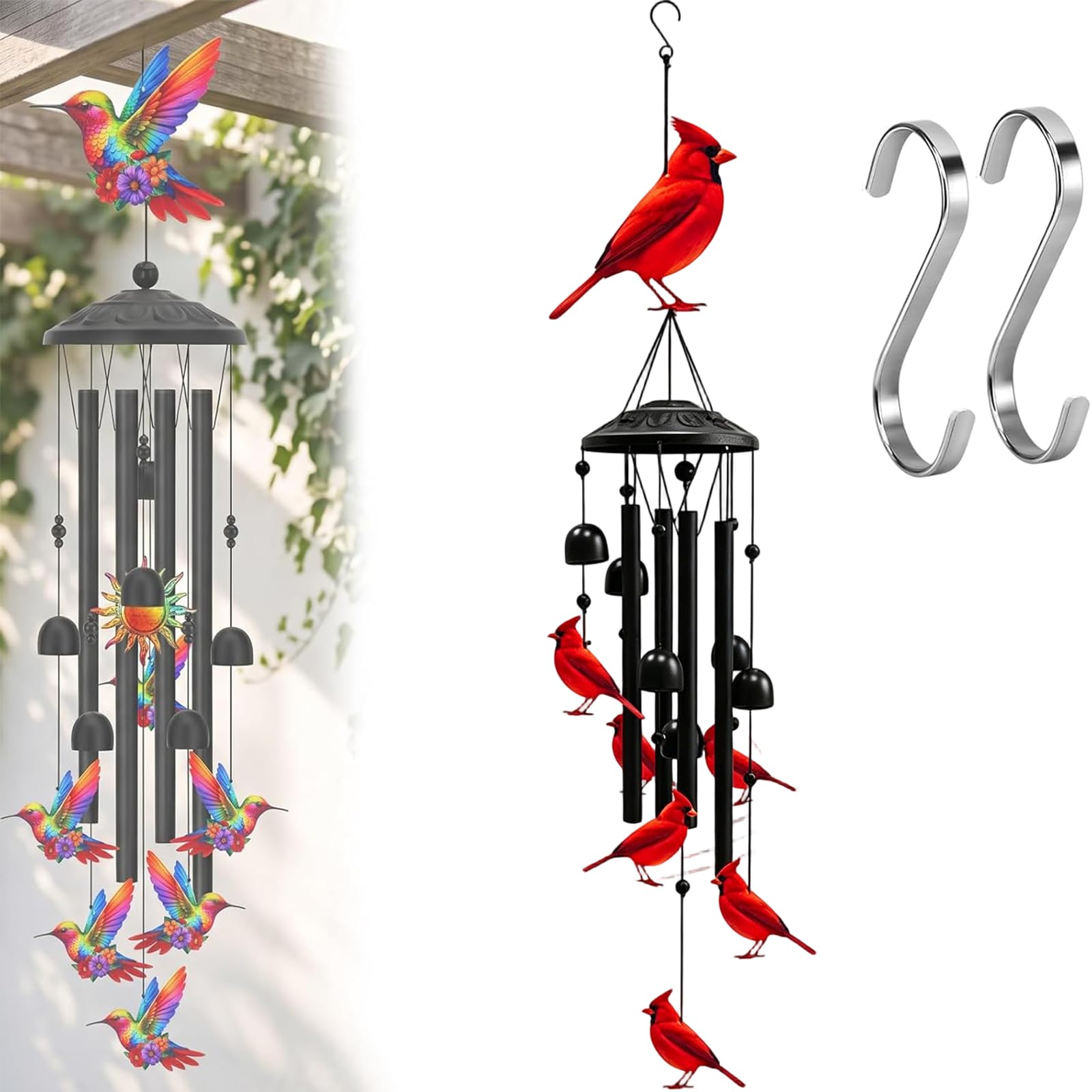 2026 New Colorful Hummingbird Wind Chime for Outside Bird Lovers, Wind Chimes Indoor for Home Ornament, Outside Metal Windchimes for Patio, Porch, Yard Decor (1PC-D)