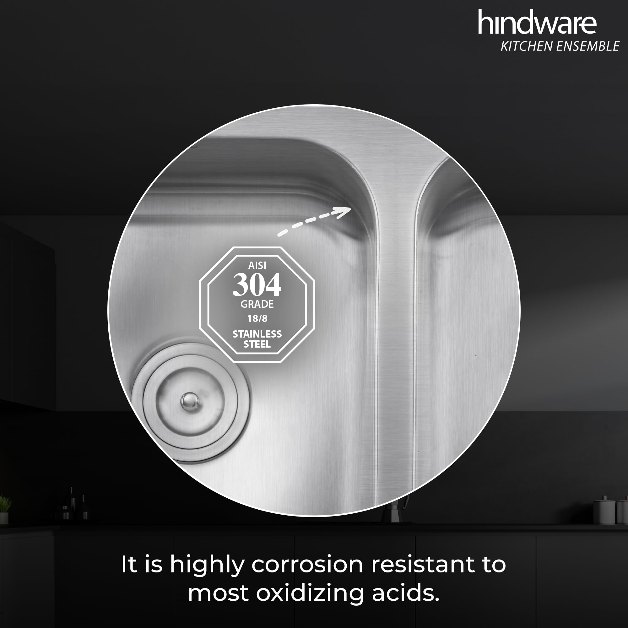 Hindware Kitchen Sink 31"x18"x8"| 304 Grade Stainless Steel | Pressed Double Bowl Sink with Waste Coupling | 25 Yrs Warranty on Product by Brand (Imperio UM, Matt)