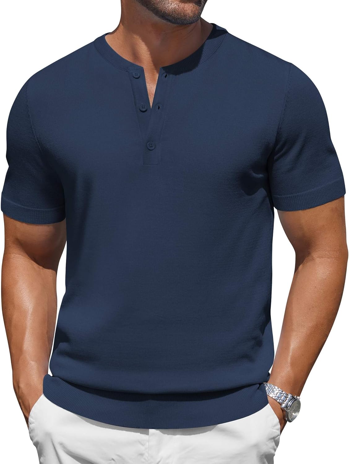 COOFANDY Men's Knit Henley Shirts Short Sleeve Casual Basic Tee Summer Button Soild T Shirts