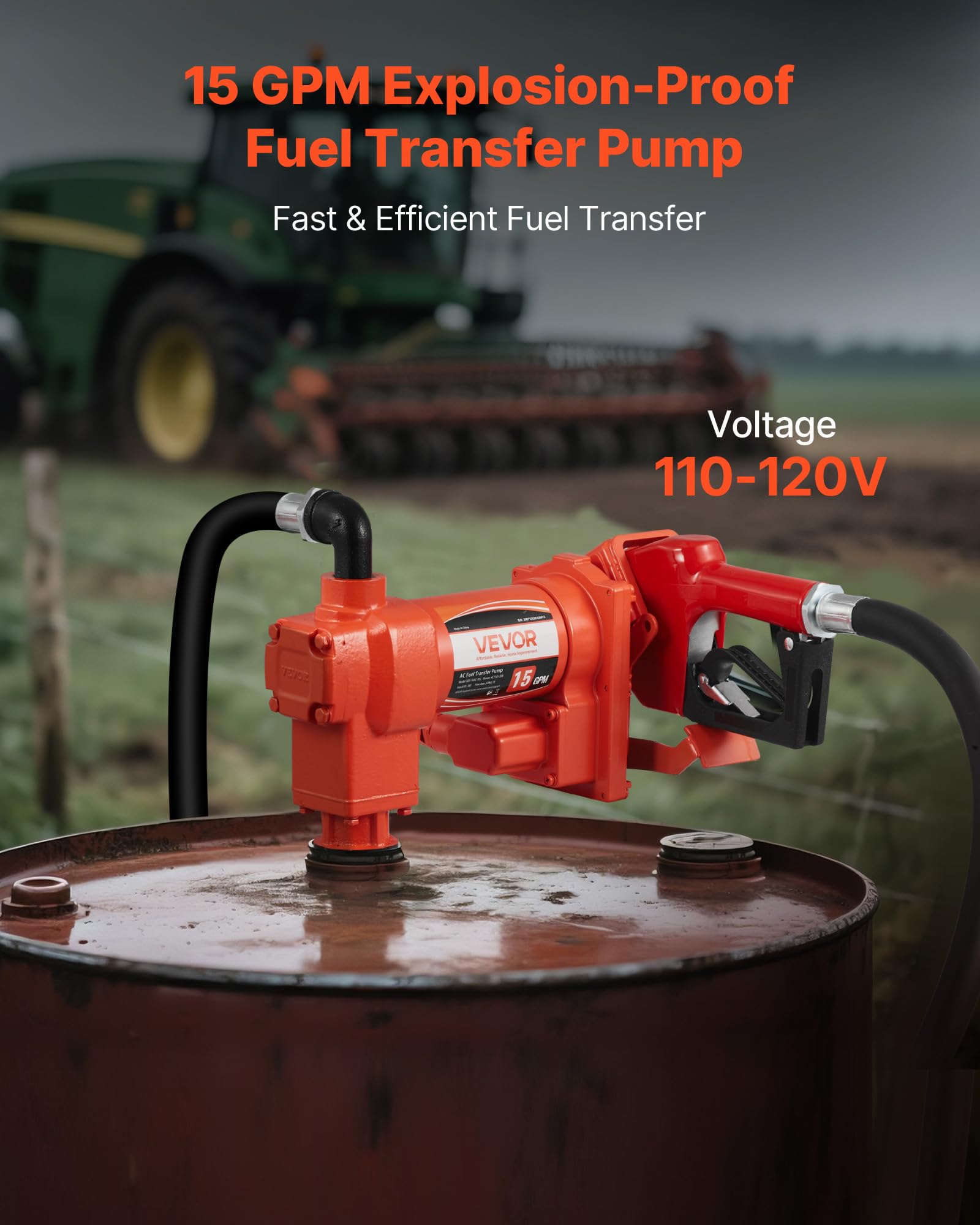 VEVOR Pompa transferowa paliwa 230 V AC elektryczna pompa transferowa oleju napędowego 57 l/min z automatycznym wyłączaniem dyszy paliwowej wąż przenośnika do benzyny, nafty, biodiesla, mieszanki