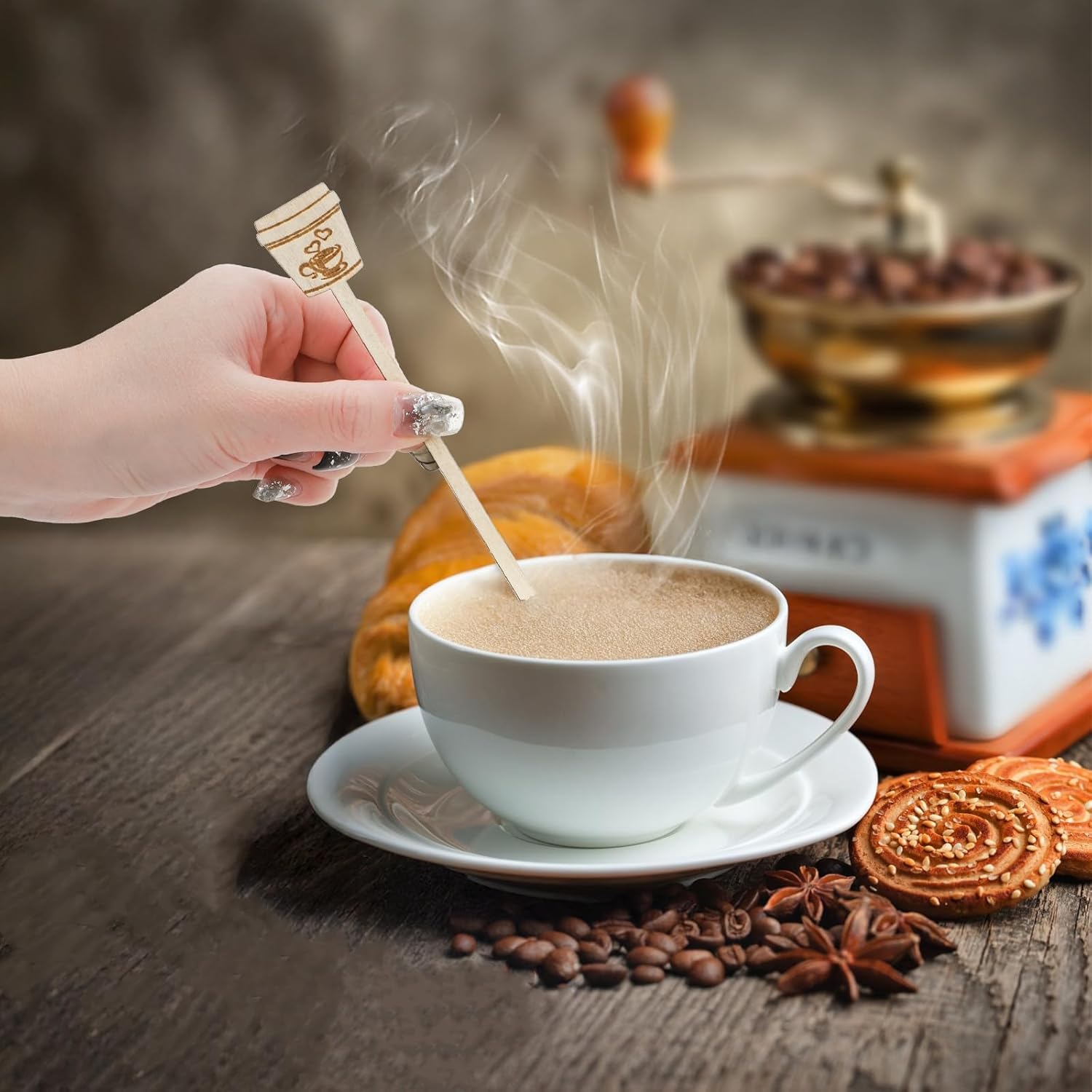 200 Pieces Wooden Coffee Stirrers, 6 inch Disposable Coffee Stir Sticks, Hot Drink Beverage Stirring Swizzle Stir Stick Coffee Mixer for Coffee, Milk, Juice, Cocktail, Chocolate, Christmas - Image 6