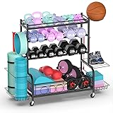 Dumbbell Rack, Weight Rack for Home Gym Dumbbells, Weight Storage Racks for Dumbbells, Weight Rack, Dumbell Rack, Home Gym Storage, Exercise Workout Equipment Storage with Lockable Wheels and Hooks