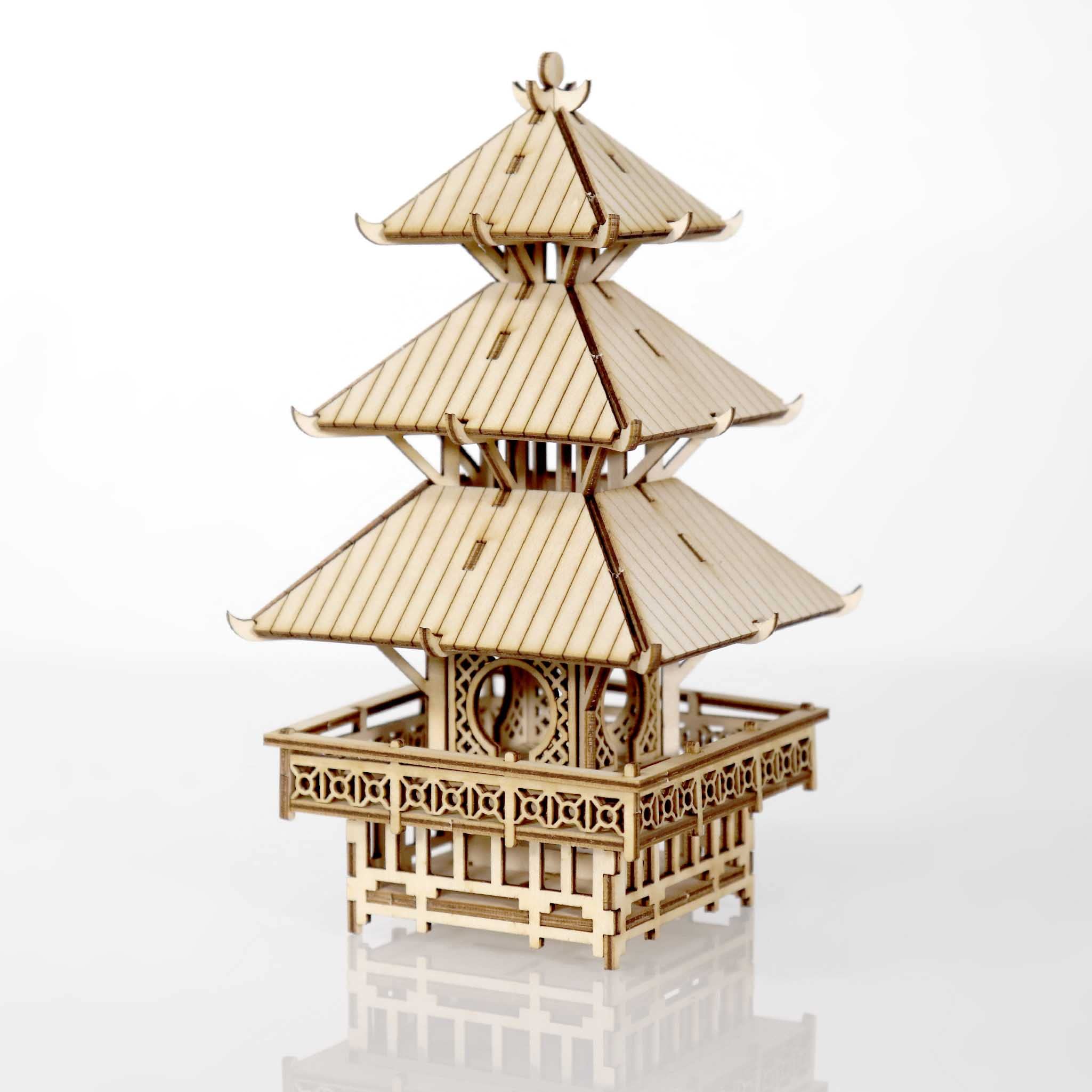 Tiny Treehouses – Temple of Serenity – Kit 3D DIY en Bois avec éclairage LED & Support Plante en Acrylique | 56 pièces | Montage 2–3 h | Dès 15 Ans