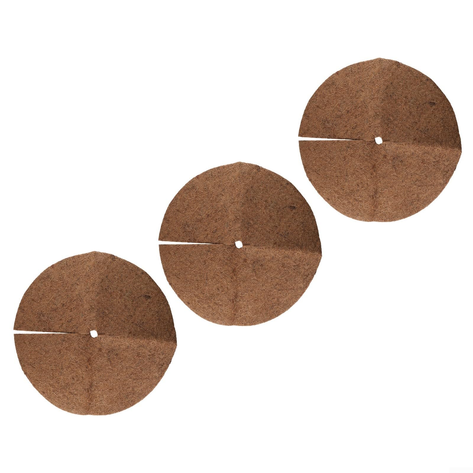 Estera de fibra de coco, 3 discos de mantillo para protección de plantas, agujero redondo que retiene el agua, almohadilla resistente al césped, 0,6-0,8 cm de grosor (60 cm)
