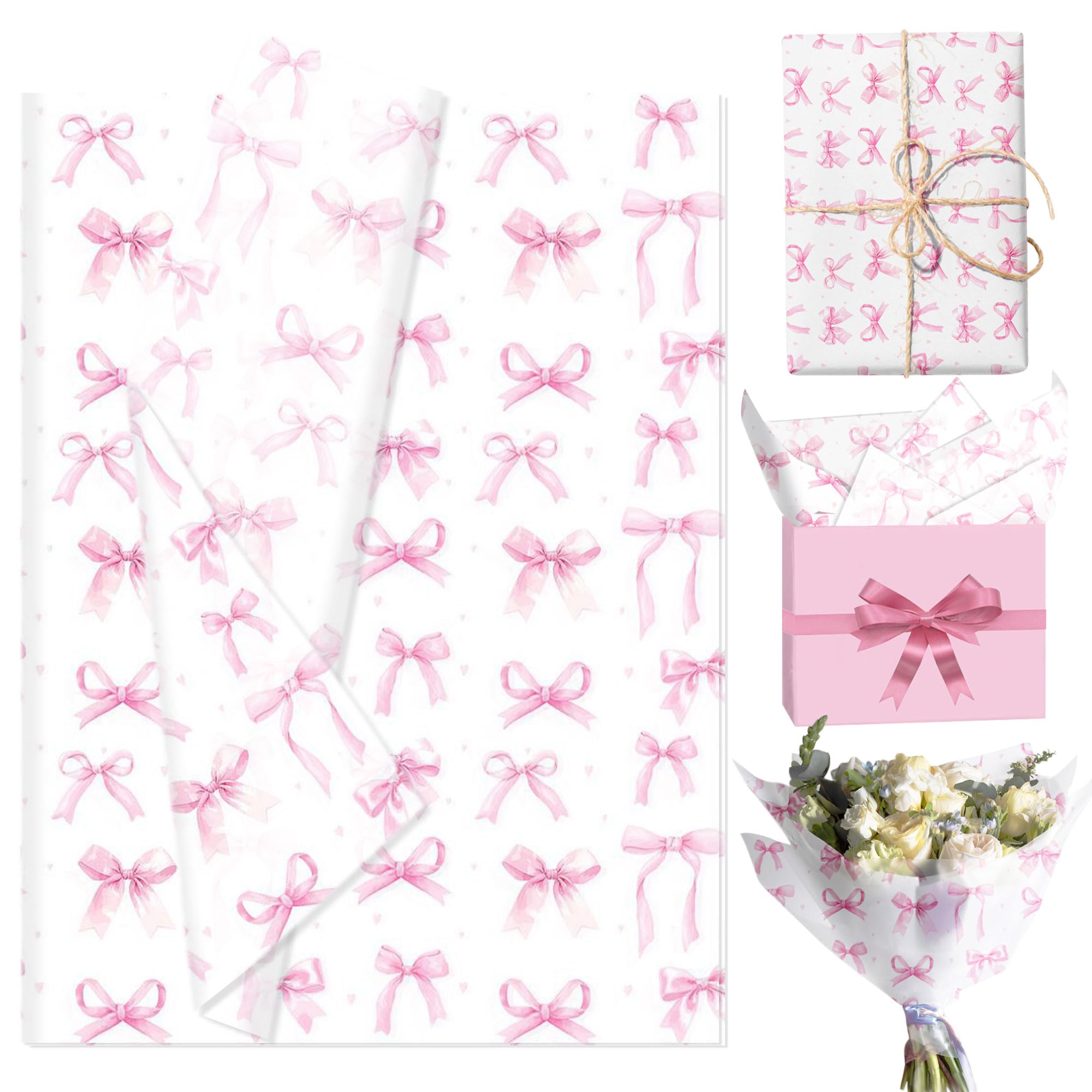 JeVenis Pink Bow Tissue Paper for Gift Wrapping