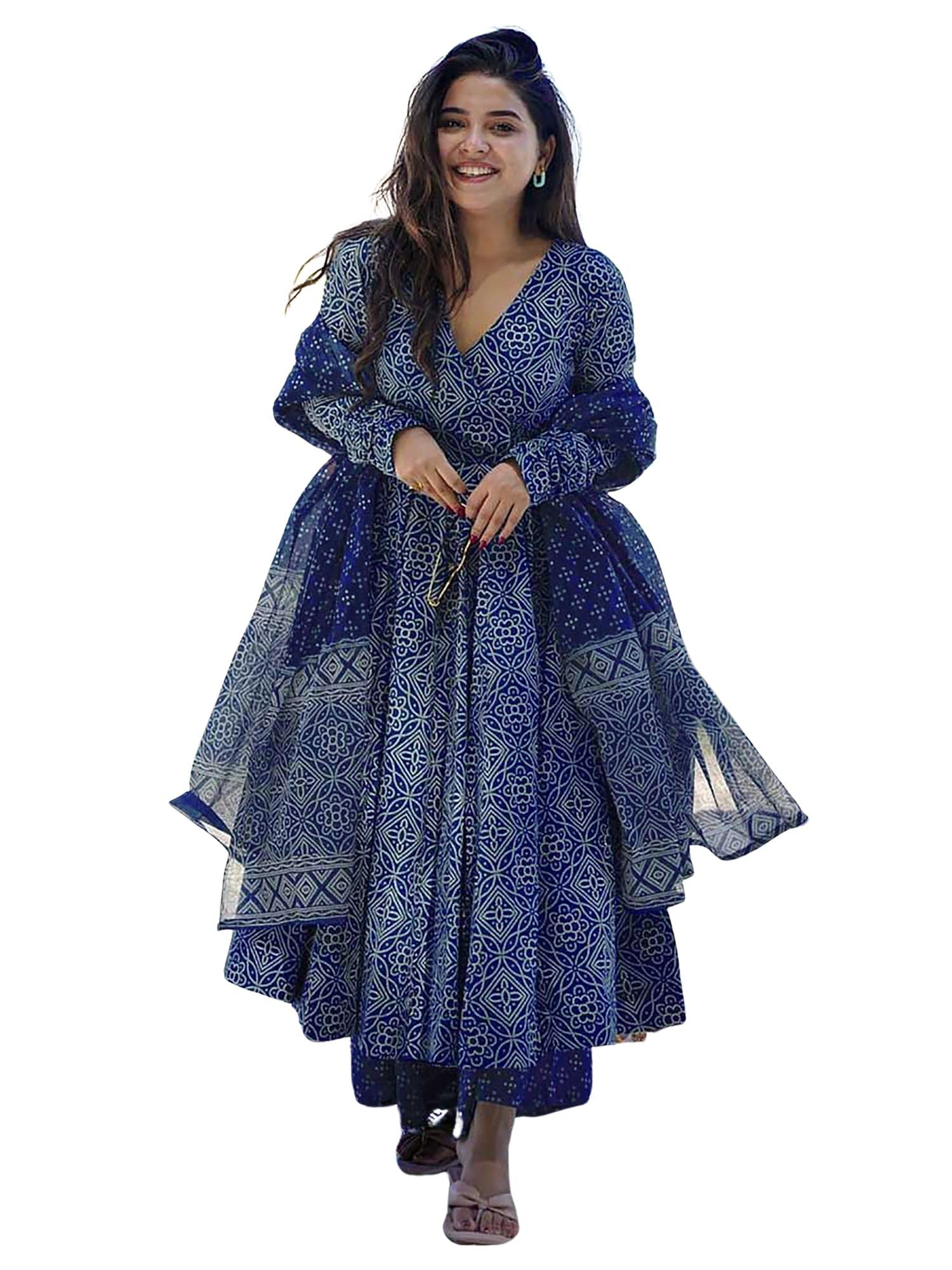 kedarfab Women's Silk Blend Bandhani Printed Angrakha Kurta Palazzo With Dupatta Set-picture-26