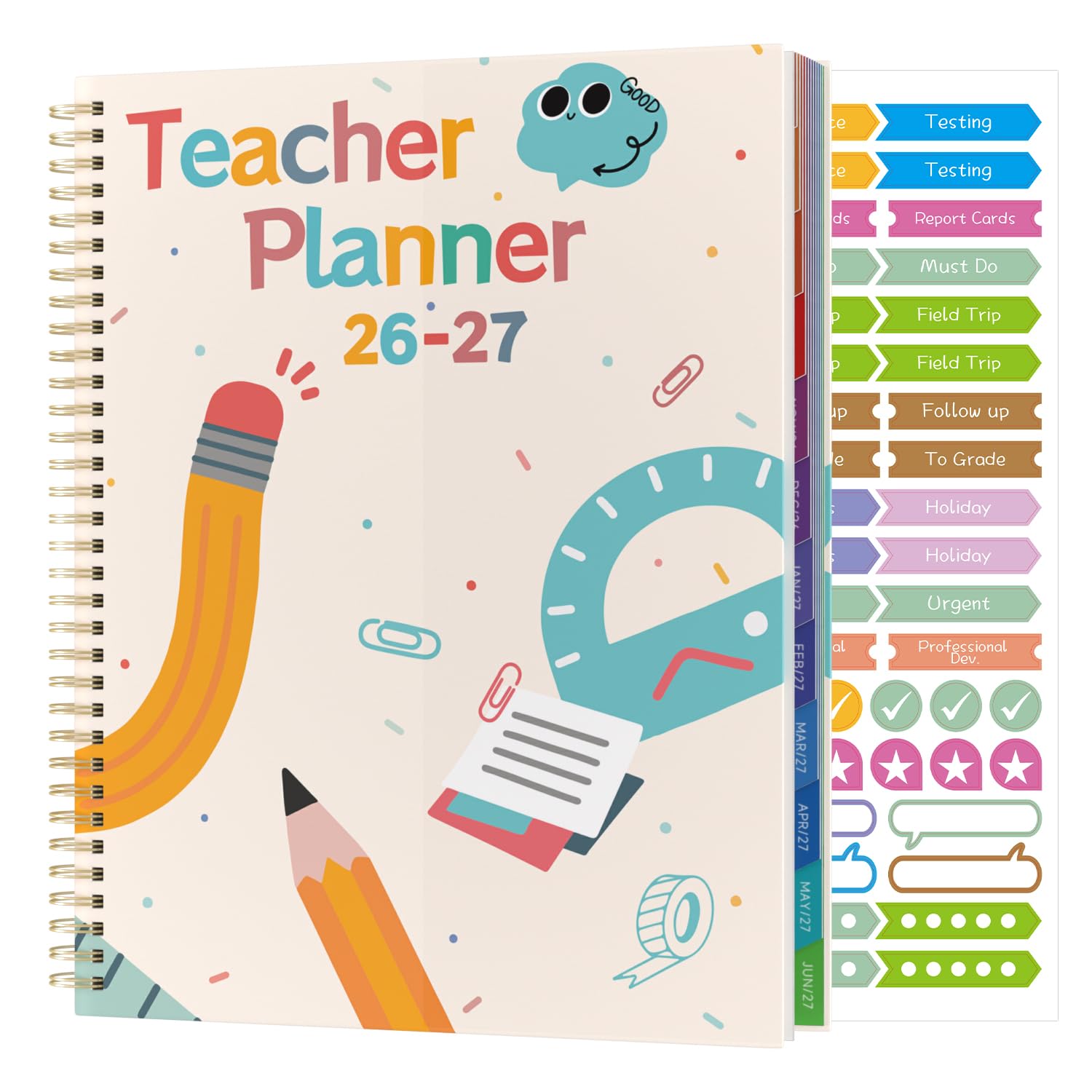 Teacher Planner 2026-2027 Academic Year, Academic Diary Teachers Lesson Planner Book Jul 2026 - Jun 2027, 8.5"x11" Weekly and Monthly Plan Book Organizers with Pocket Folder, Tabs - Classic