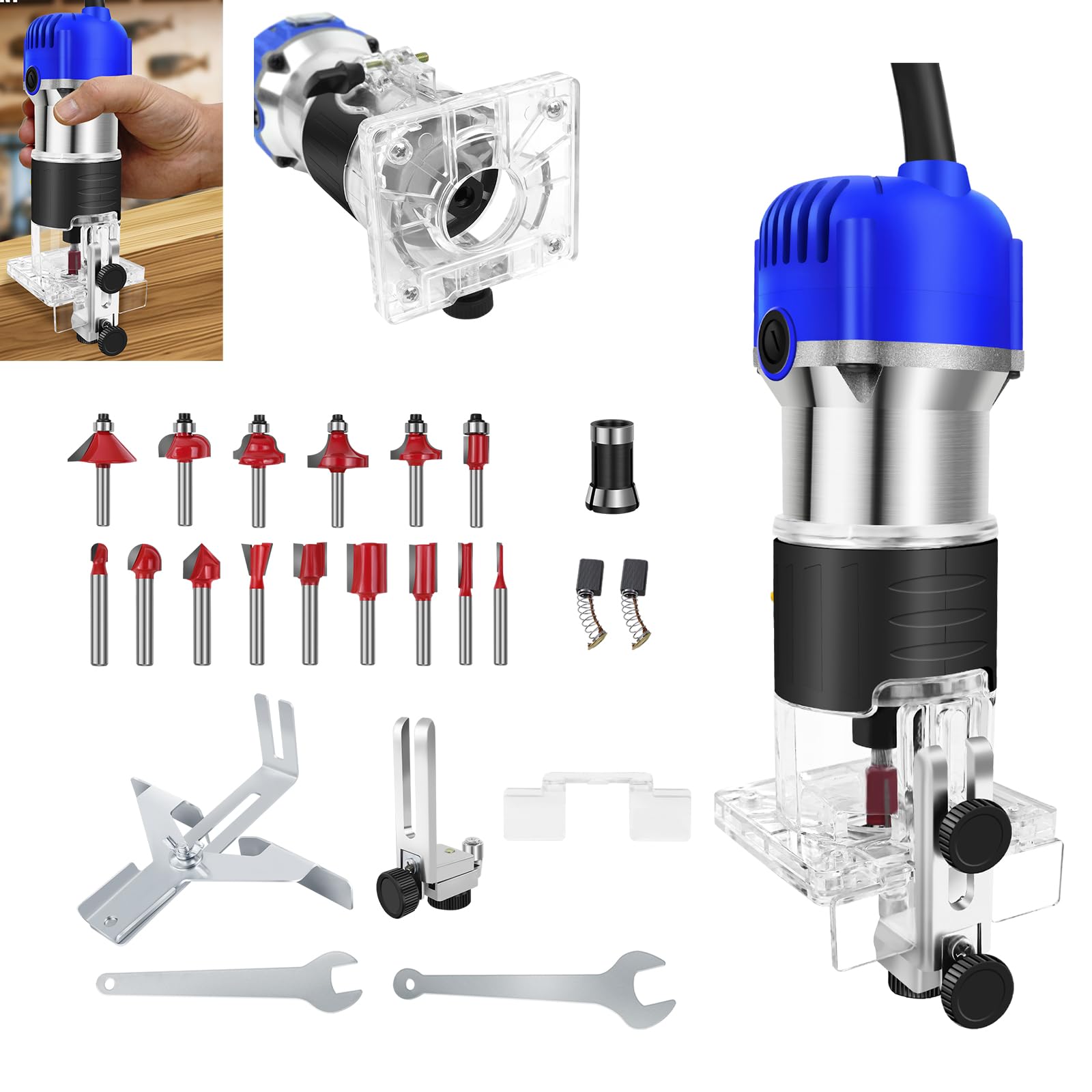 Fresadora manual de madera, con 15 fresas de madera, router de madera, para trabajos de madera, para manualidades, madera, corte curvado