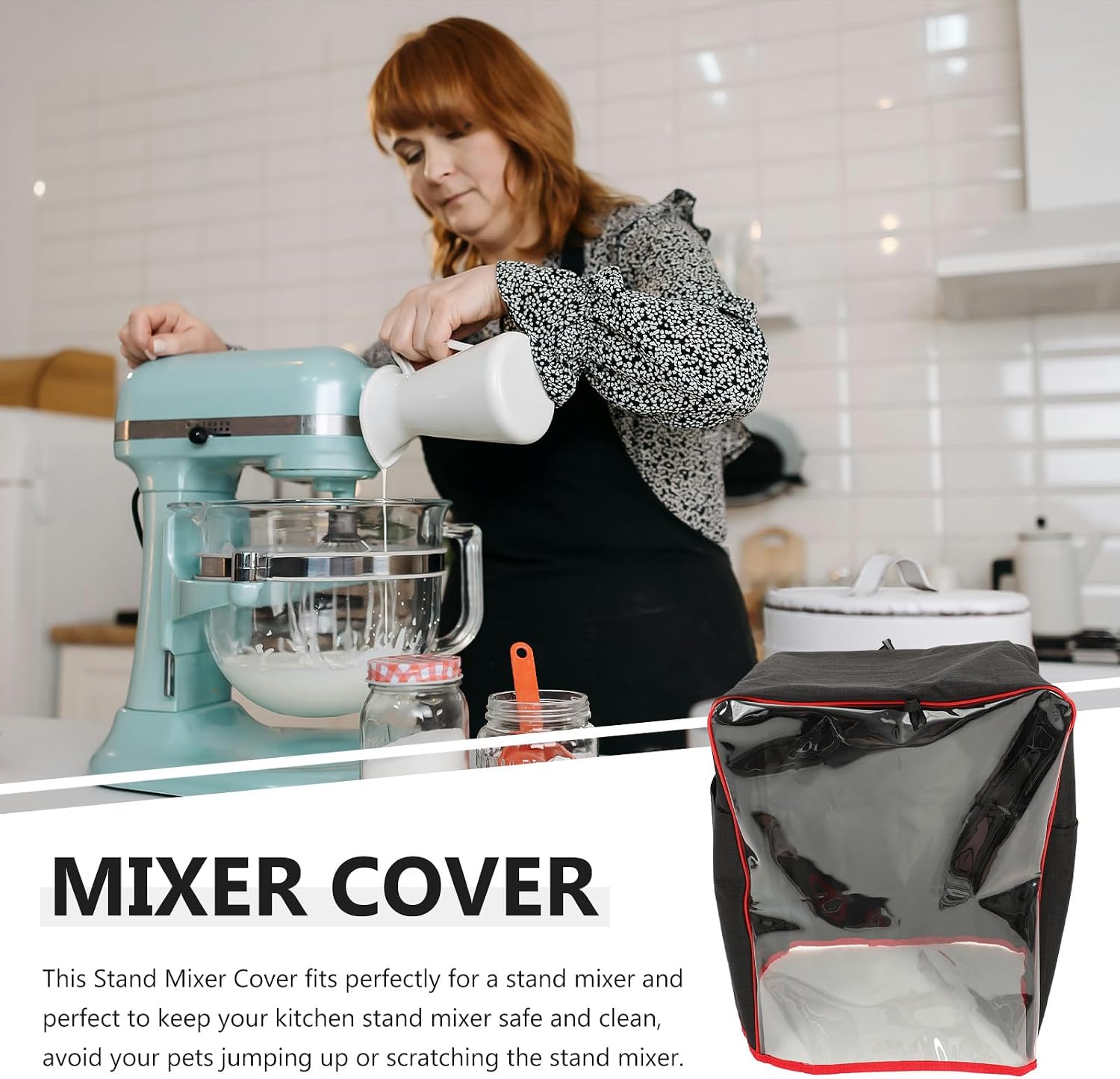 Mixer Protective Cover Case for Kitchen Stand Mixer 35x24x45cm Black Dustproof Sleeve with Loop and Pocket for Home Appliance Protection