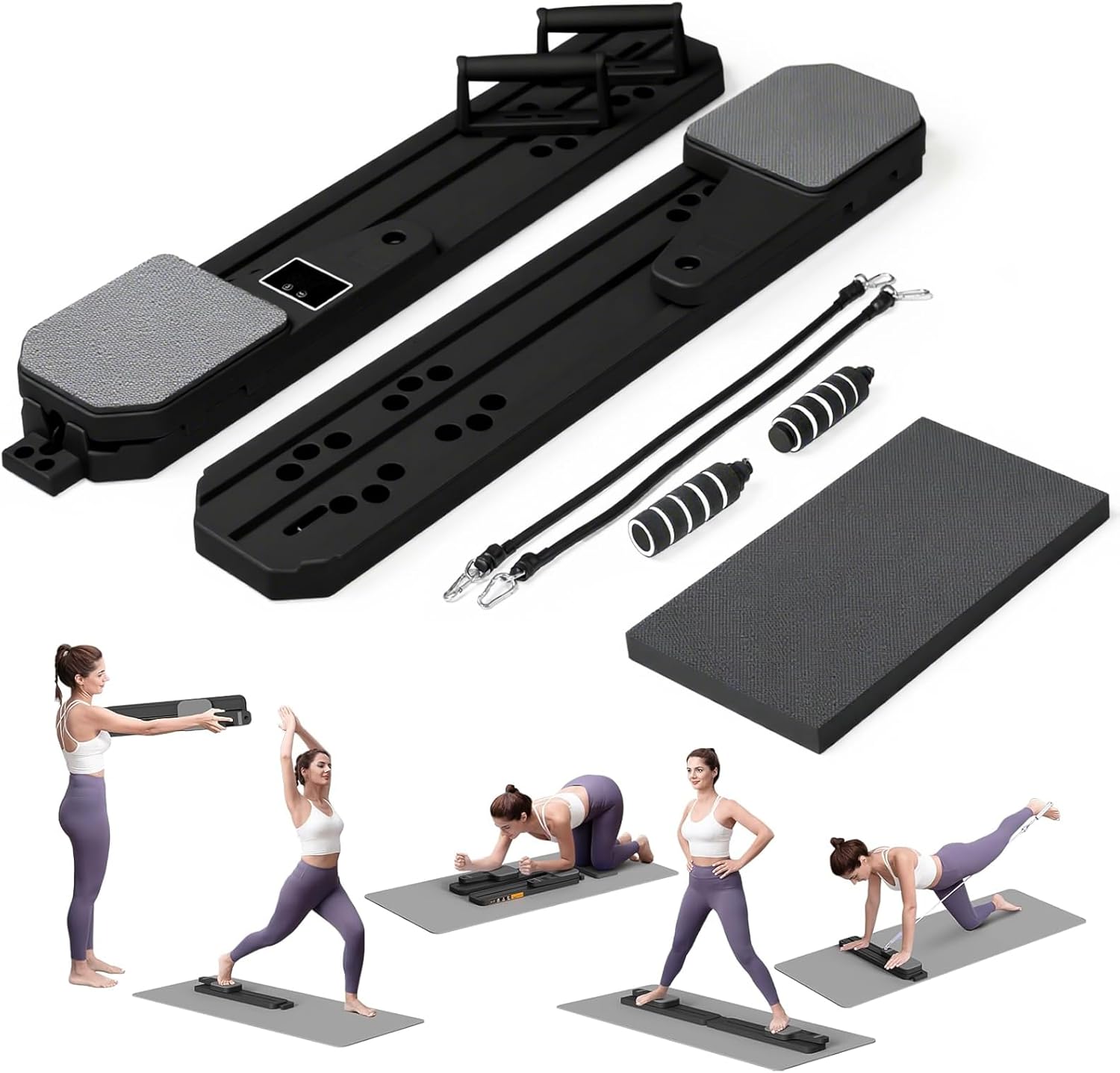 Pilates Board, Portable 7-in-1 Multifunctional Pilates Reformer Equipment with Timer, Anti-Slip and Quiet Design Pilates Reformers for Home Workout, Core Exercise for Women