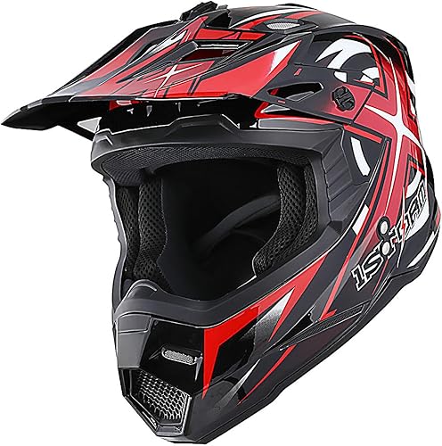 Miniatura 2 de 1Storm Casco de motocross BMX MX para jóvenes, estilo de carreras, rojo de carreras, gafas + guante de esqueleto