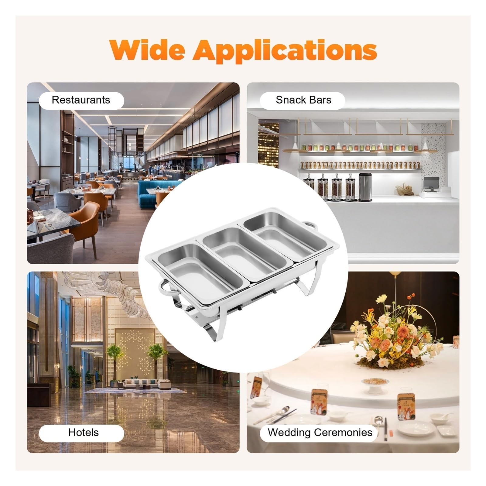 Scaldavivande Commerciale in Acciaio Inossidabile Set 3 Scomparti 7 5L Rettangolare for Buffet for Banchetti di Catering for Feste Buona Conservazione del Calore