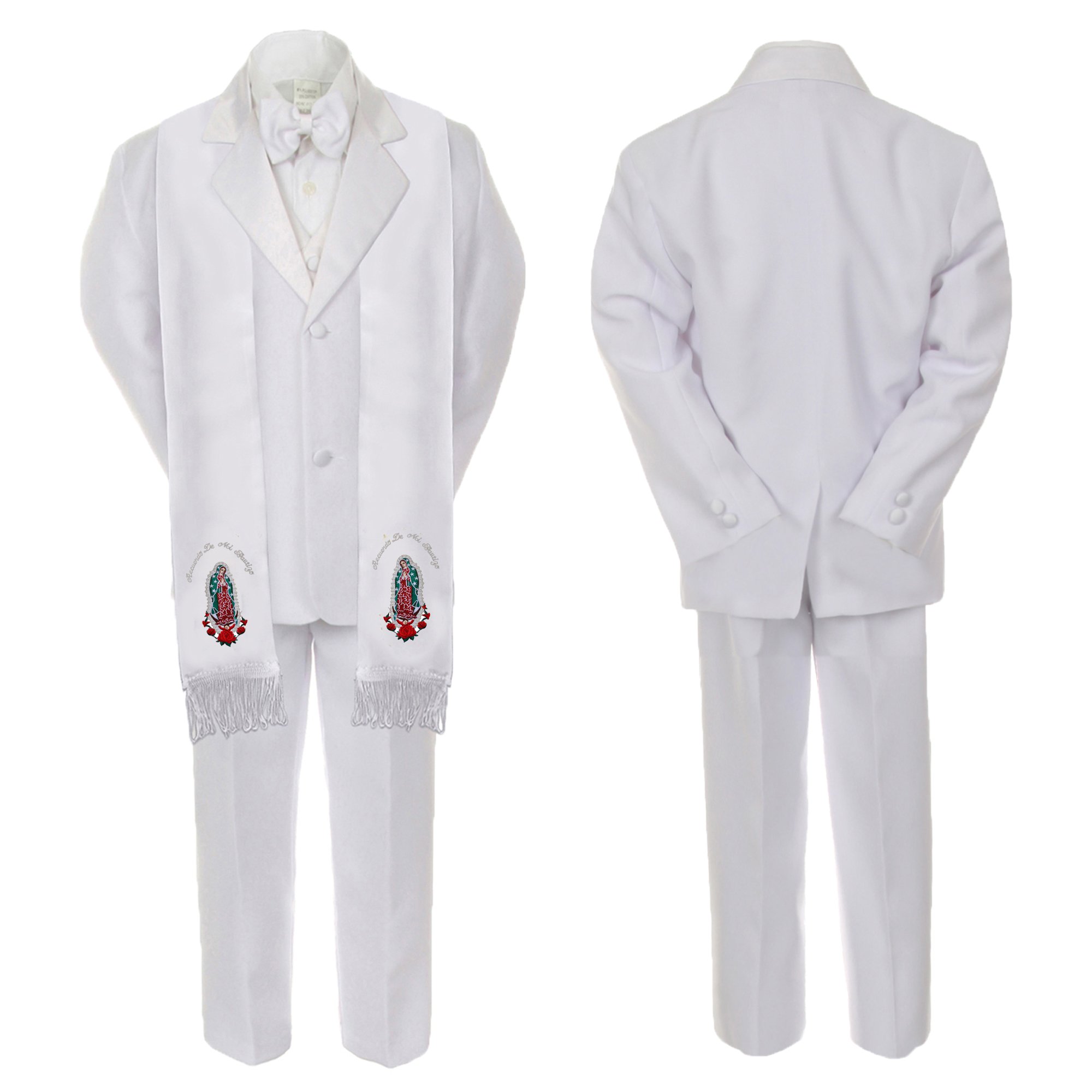 Unotux New Born Baby Boy Baptism White Notch Lapel Suit Silver Guadalupe On Stole SM-20