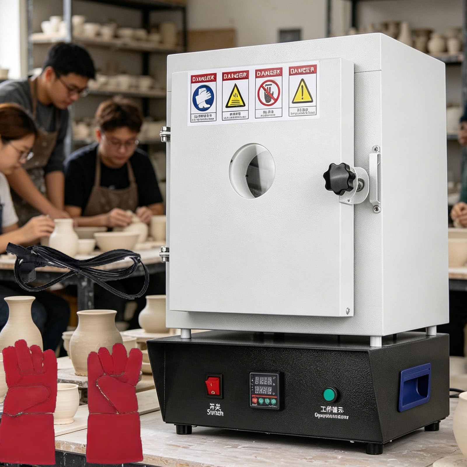 Drmoxin 1500W Electric Kiln, Enclosed Electric Lab Muffle Furnace, 2102℉/1150℃ Muffle Furnace Heat Treat Oven with Digital Controller, for Jewelry Making, Metal Clay, Wax Casting, Burnout