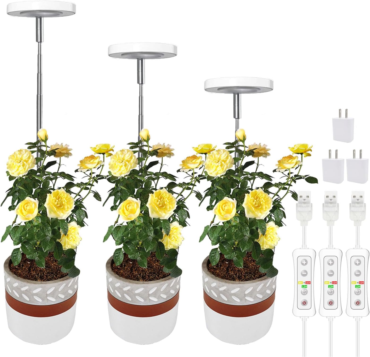 Yadoker - Plant Grow Light, Full Spectrum LED Grow Light for Indoor Plants, Adjustable Height, Auto Timer, 5V, Safe Low Voltage, Idea for Small Plants