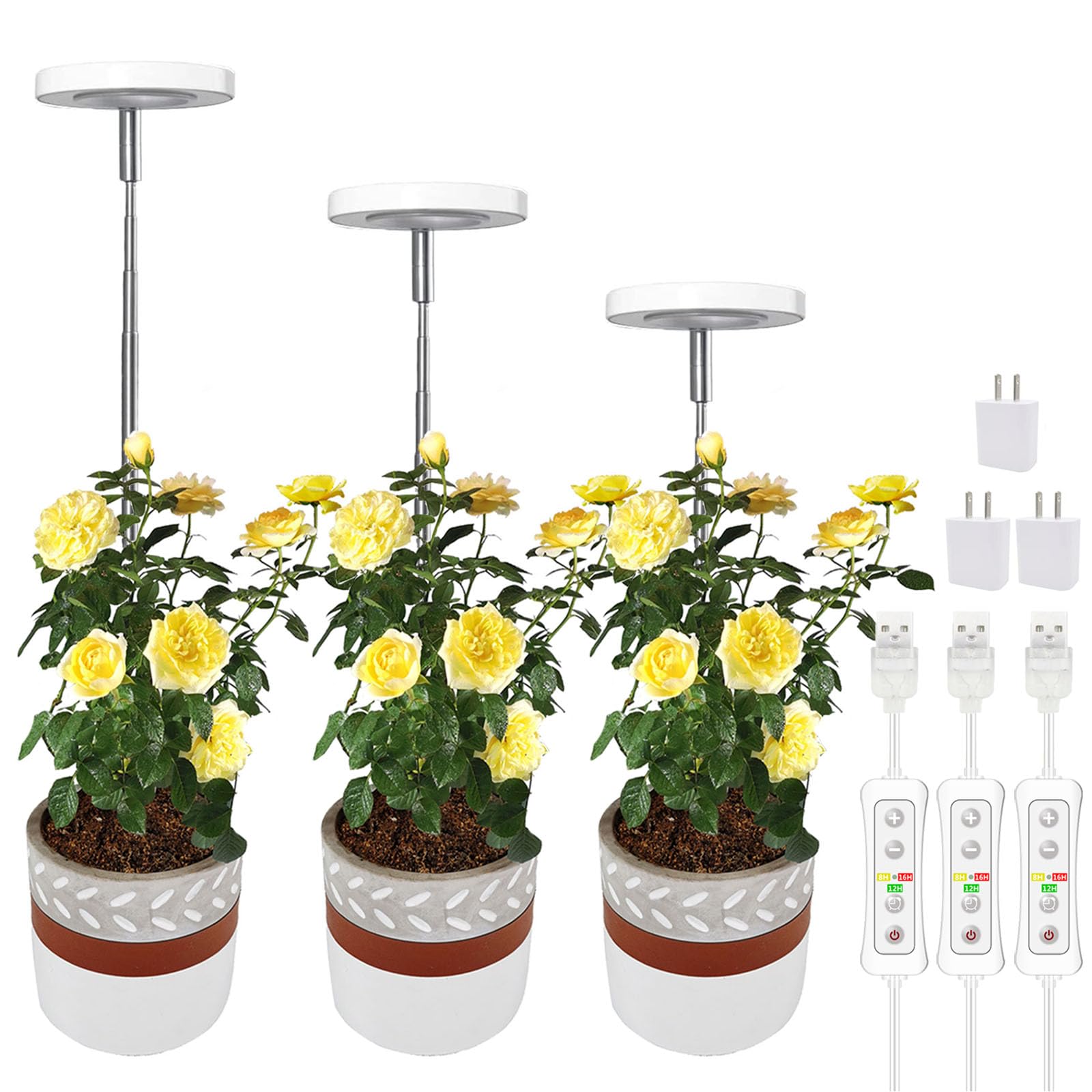 yadokerPlant Grow Light, Full Spectrum LED Grow Light for Indoor Plants, Adjustable Height, Auto Timer, 5V, Safe Low Voltage, Idea for Small Plants