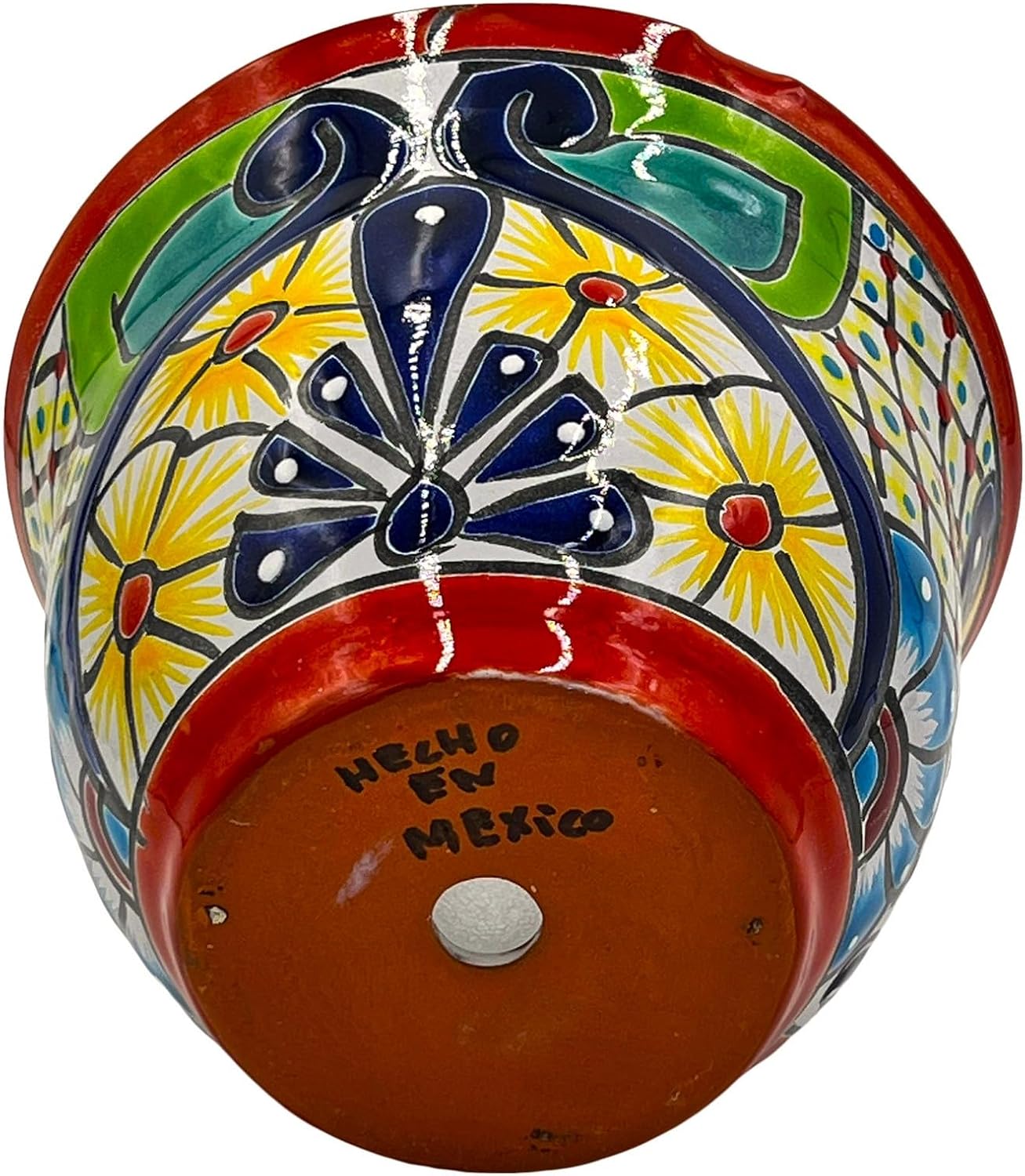 Cactus Canyon Ceramics JAPONESA Mexican Talavera Planter Pot (7.5" D x 7.5" W x 6" H) Hand Painted - RED Trim - Mexican Decor Planter