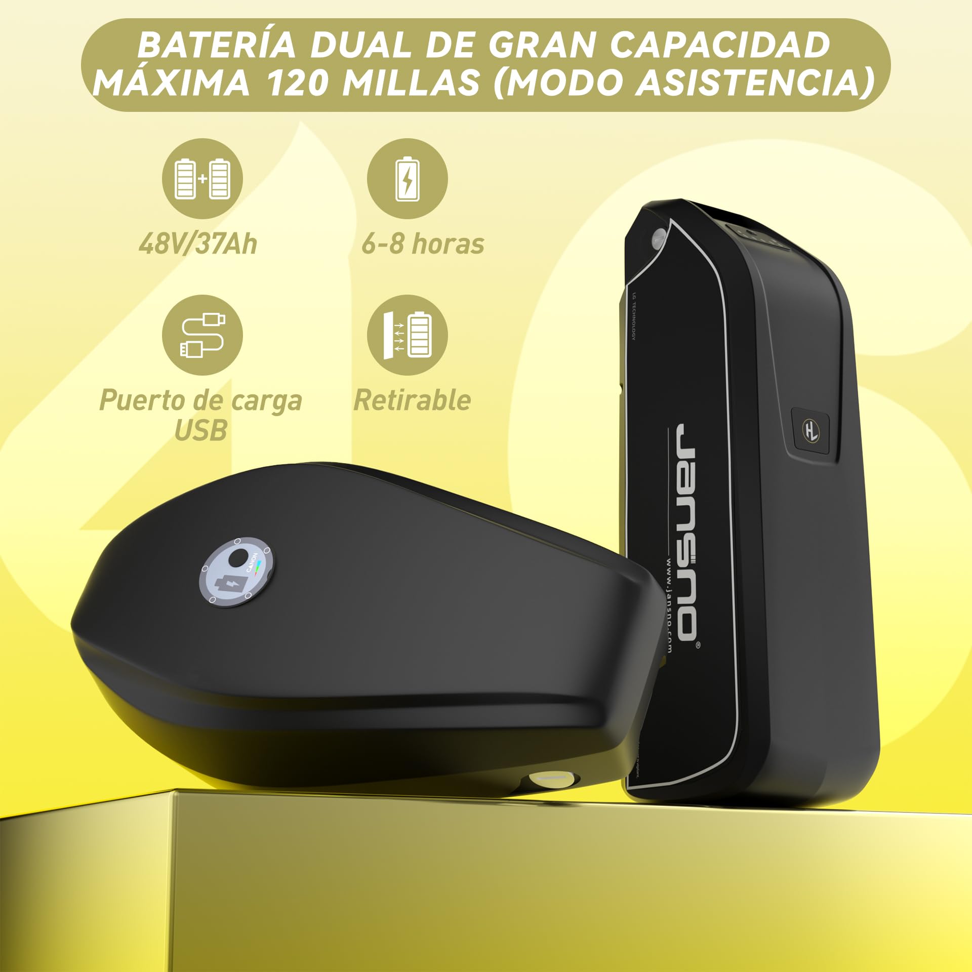 JANSNO X70 Bicicleta Eléctrica para Adultos de Montaña: Motor 90 Nm, Autonomía 193 km, Batería Dual 48V 37Ah Mejorada, Llantas 20" x4.0 Todo Terreno, Modos de Conducción Desbloqueables, Certificado CE