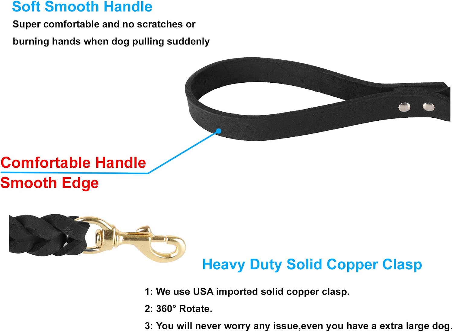 JUPUDA Soft Leather Short Dog Training Leash,12 x 4/5in,Braided Black Short Leather Lead for Large Extra Large Dogs Hunting and Walking