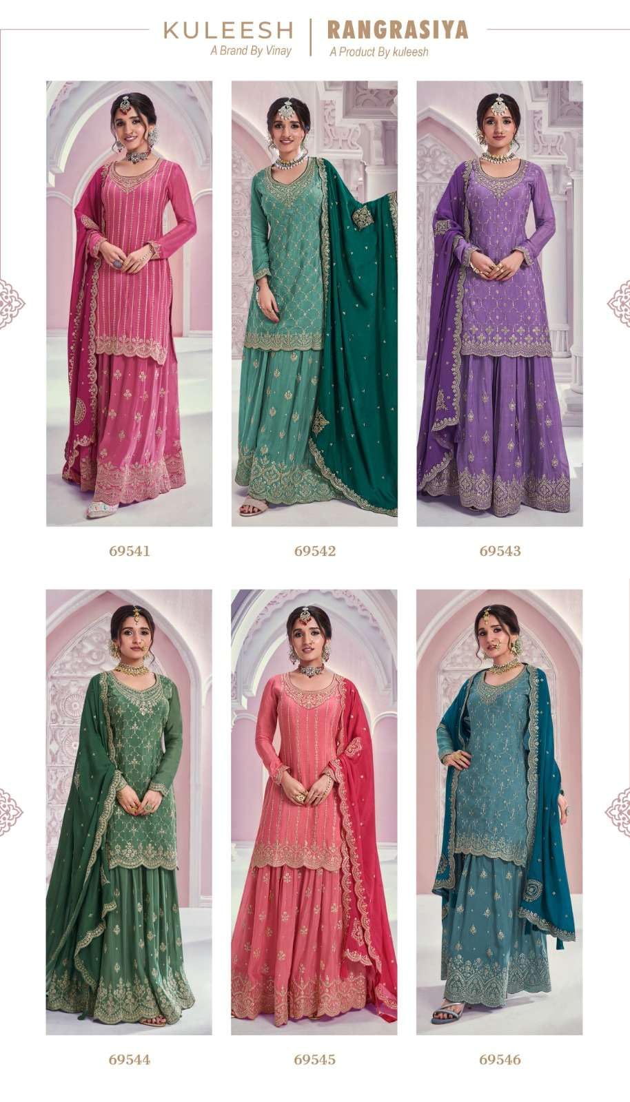Damski brzoskwiniowy różowy czysty Chinon designerski zestaw garniturowy Sharara z Dupatta