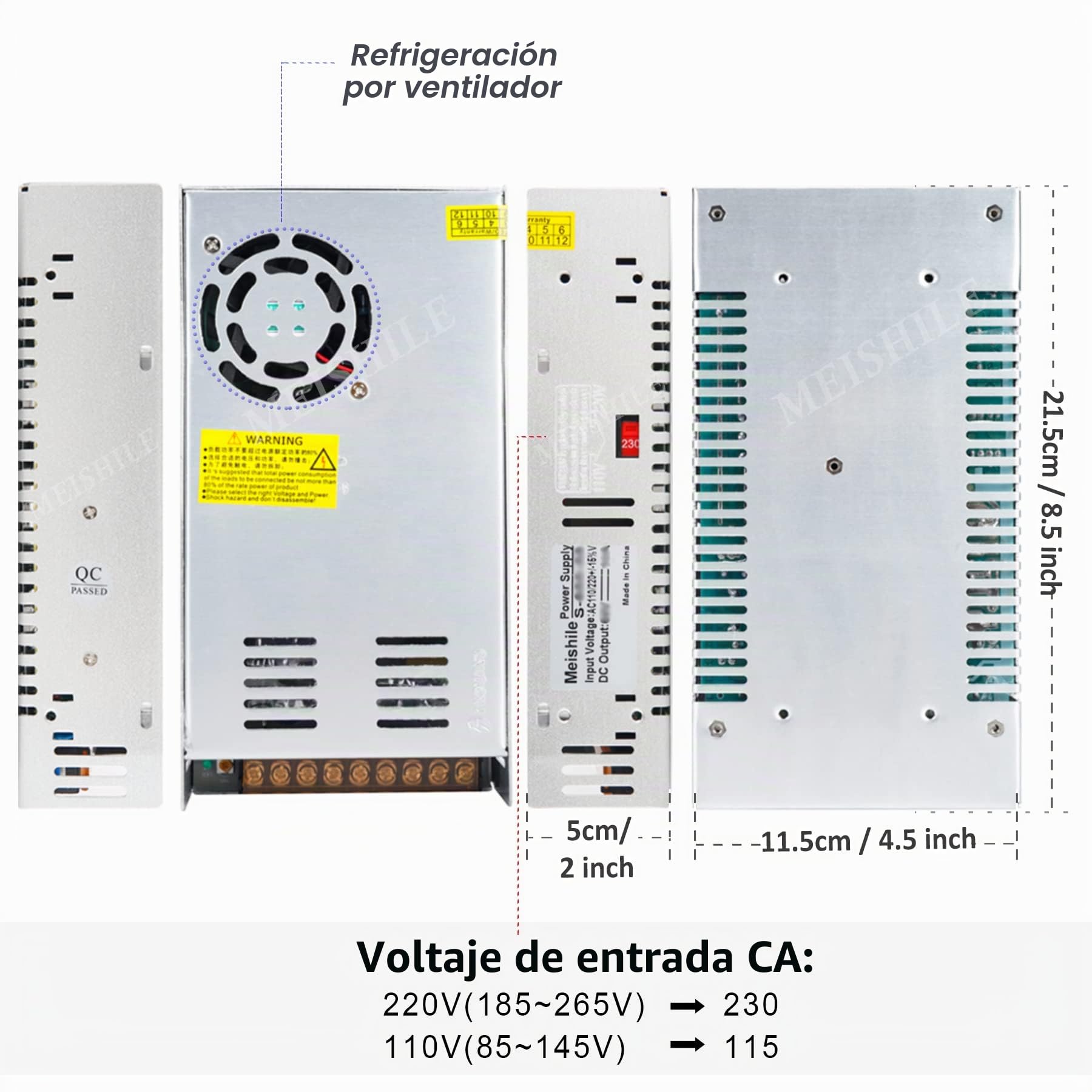 DC 12V 50A 600W LED Fuente de alimentación de conducción Fuente de alimentación conmutada Fuente de alimentación industrial Equipo de monitor Transformador de motor 110/220V CA a CC 12V 600 vatios
