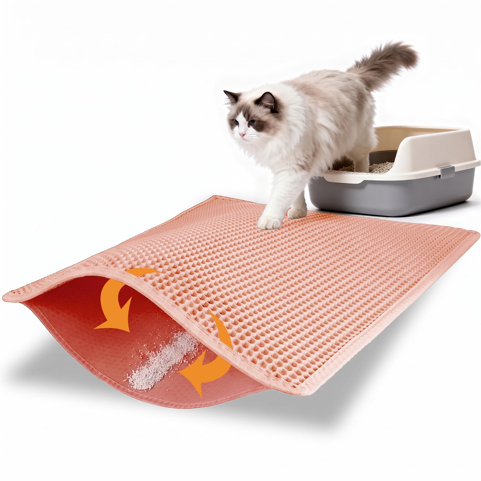 Pieviev Litter Mat, Double-Layer Waterproof Design, 30" x 24" Coral Red