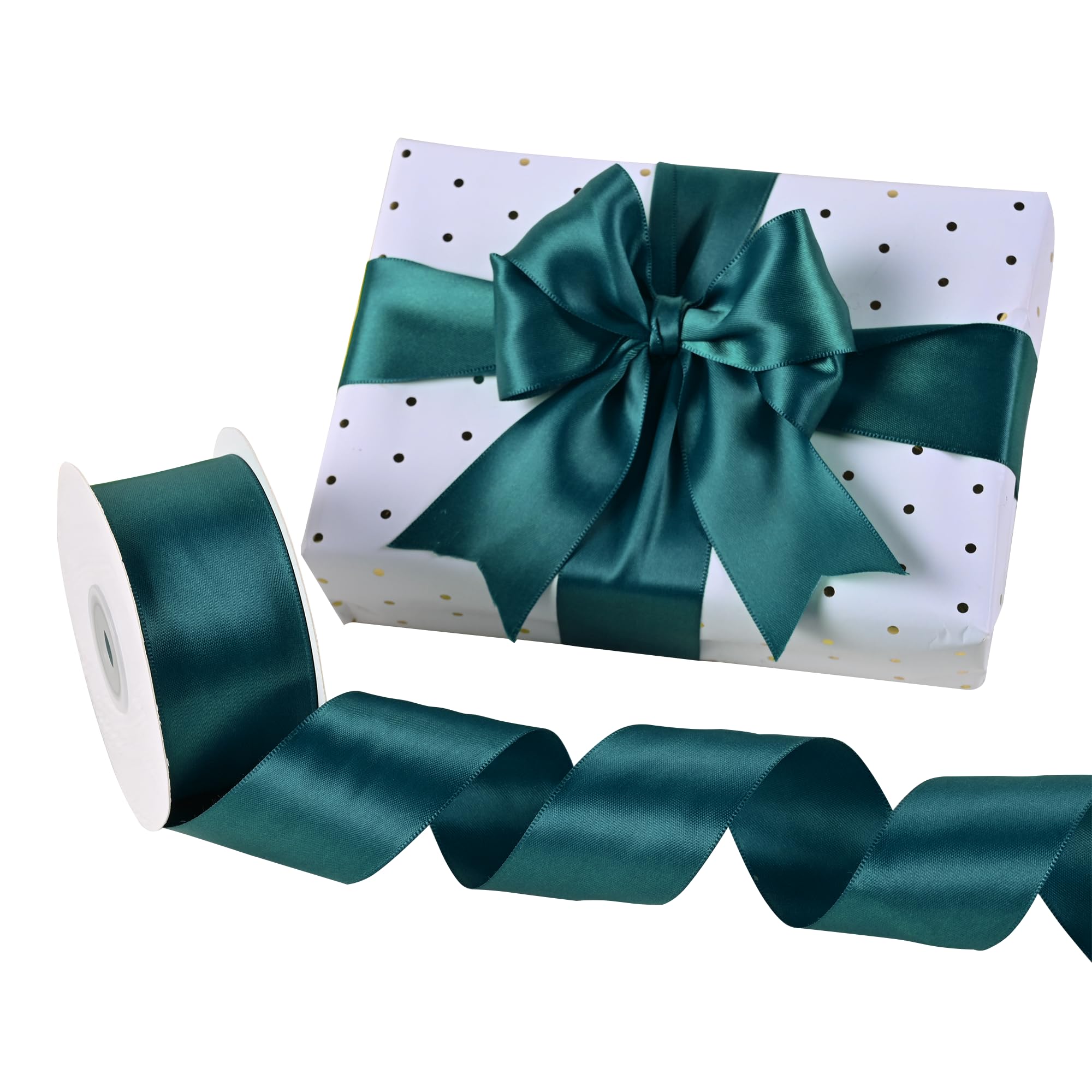 BVIEAKD Teal Satin Ribbon 1-1/2" X 50 Yards Solid Color Double Faced Ribbons Perfect for Crafts Wedding Decor Bow Making Arts Sewing and More