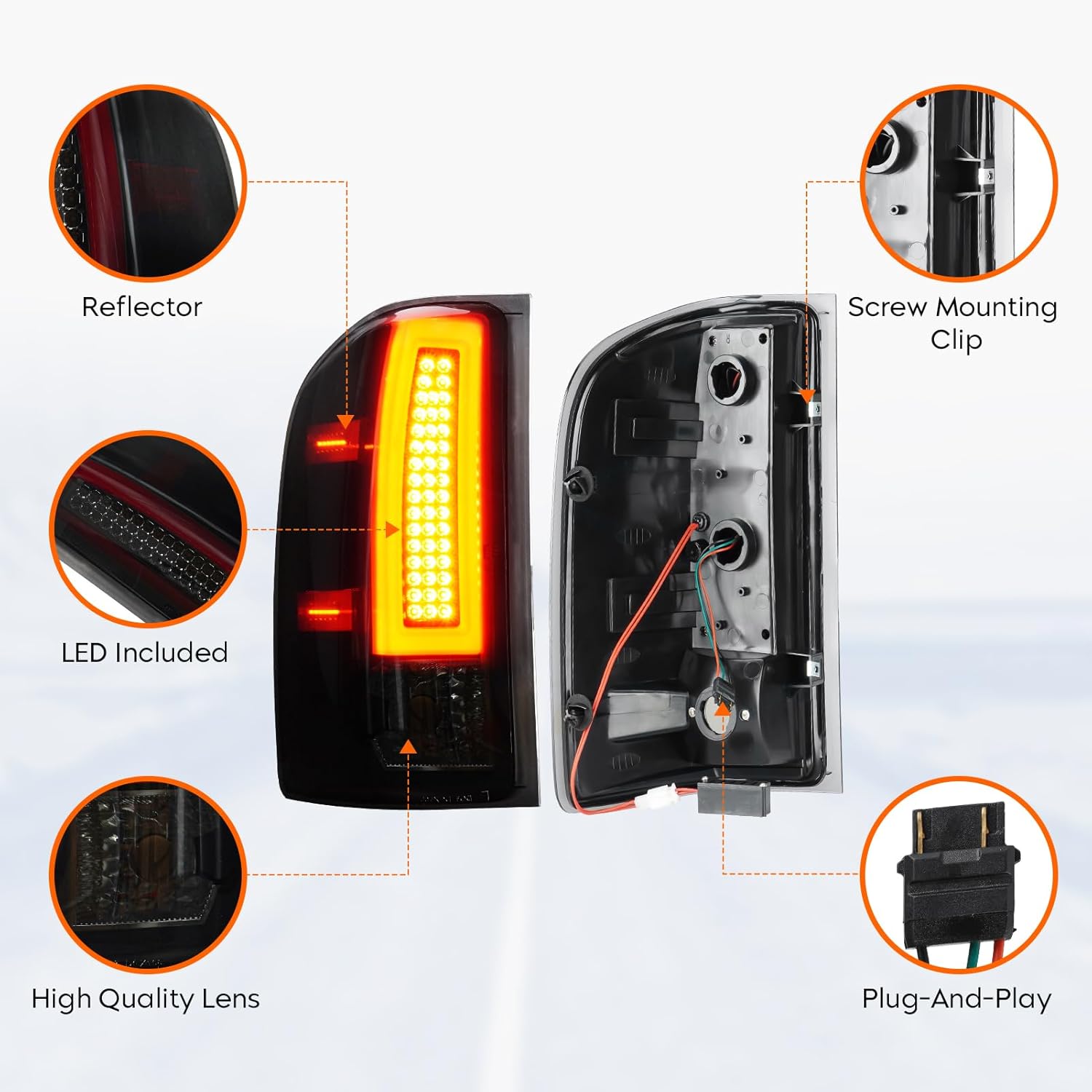 LED Tail Lights + 3rd Third Brake Cargo Lamp for Chevy Silverado 1500 2007-2013, 2500 3500 2007-2014, for GMC Sierra 3500 HD 2008-2014, High Mount Stop Light Rear Taillight, Chrome Housing Smoke Lens