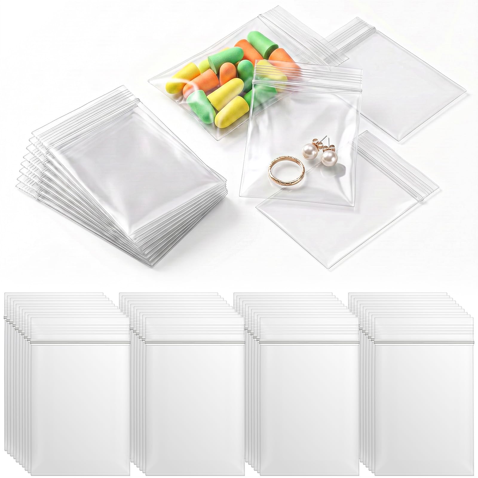 Photo 1 of 200Pcs 1.5"x2.5" 2 Mil Small Clear Plastic Bags, Plastic Reclosable Zip Seal Lock Bags Heavy Duty Mini Zip Bag Resealable Multipurpose Storage Bag for Jewelry, Bead, Crafts, Small Parts Storage