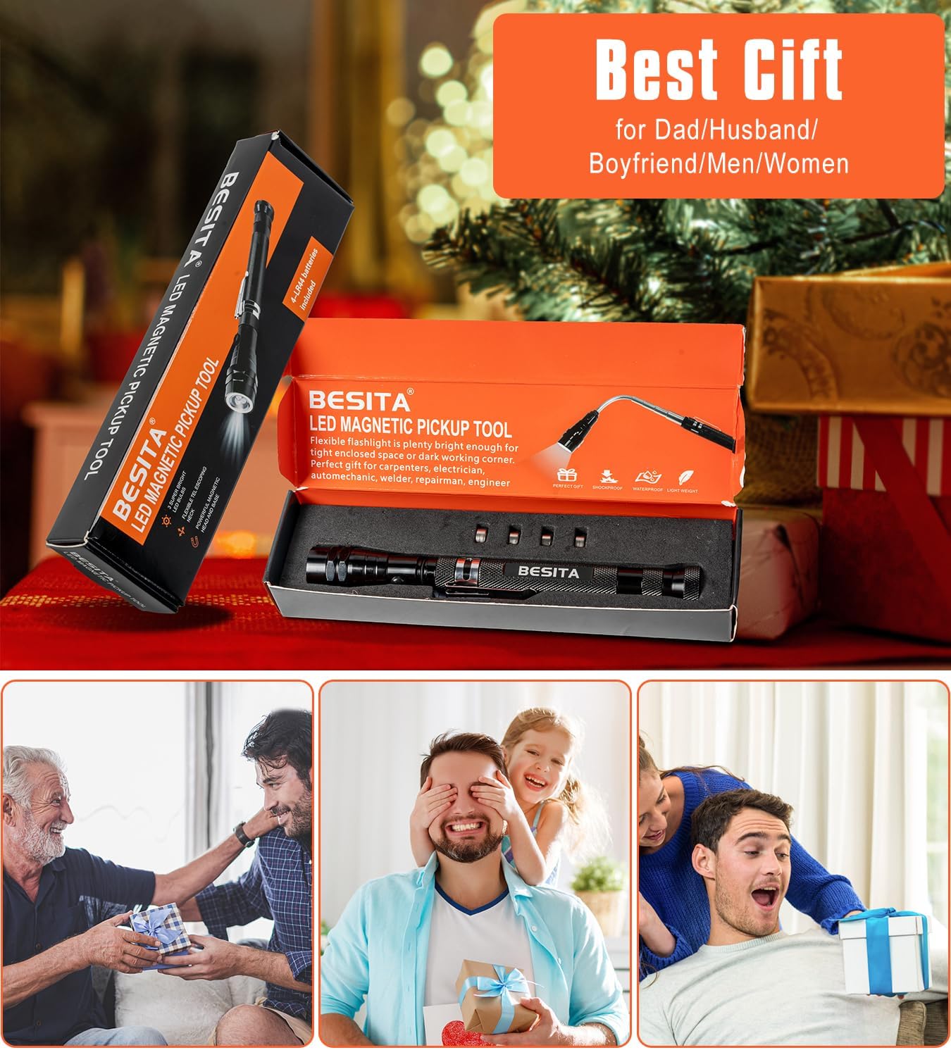 LED Magnetic Pickup Tool Gifts for Men,Telescoping Magnet Flashlight, Cool Gadget Fathers Day Dad Gifts for Men, Dad, Father, Handyman, Husband, Boyfriend or Women