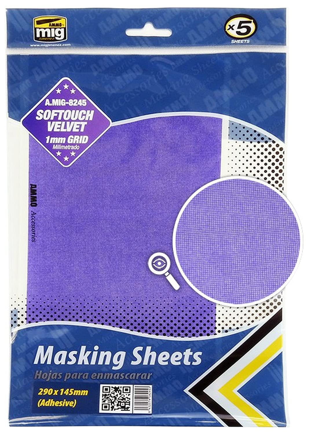 AMMO by Mig Sprue Brothers Softouch Velvet Masking Sheets with 1mm Grid (290 x 145mm) 5 Sheets, AMM8245