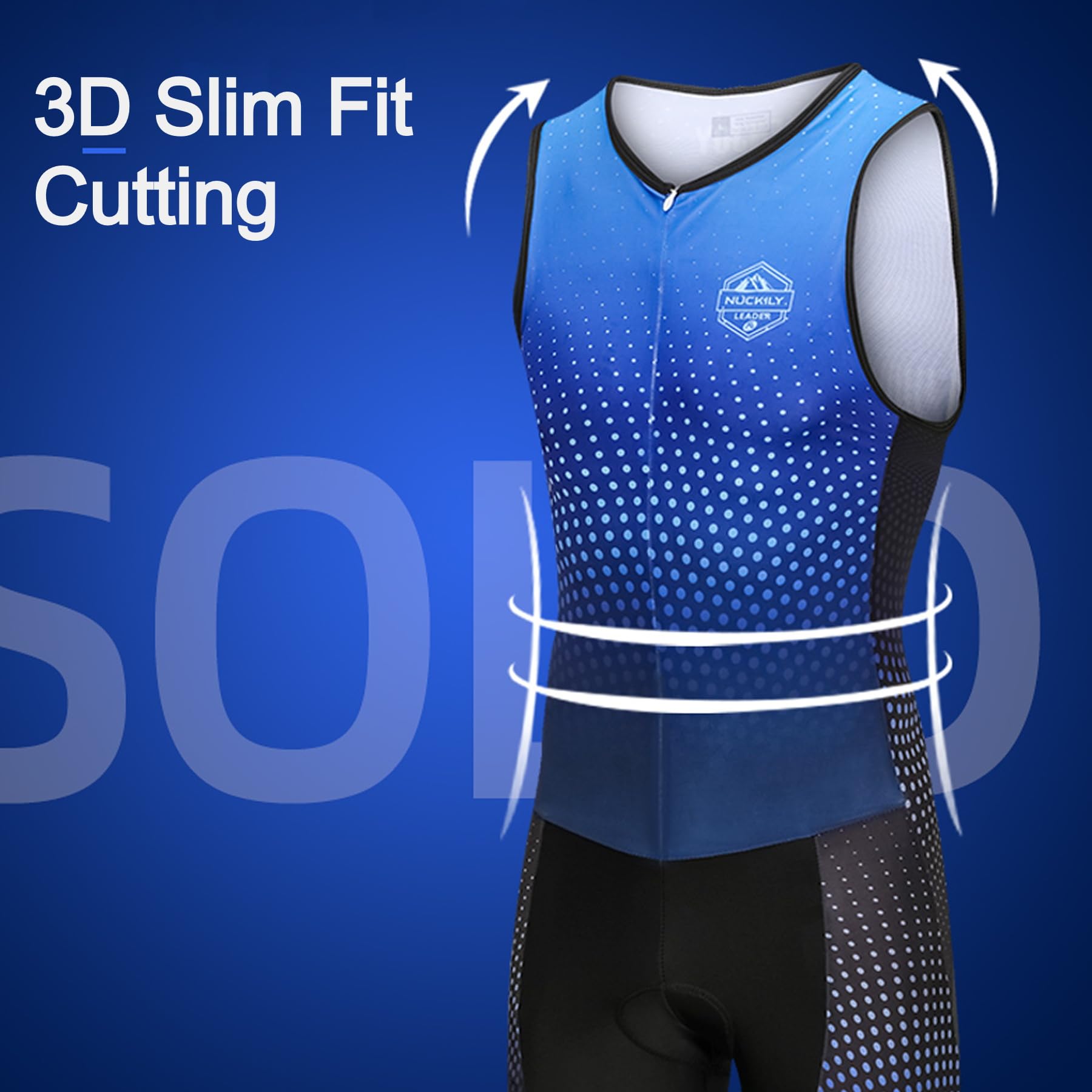 NUCKILY Herren Trisuit, Triathlon Suits Einteiler Ärmellos Racing Triathlonanzug leichtem Atmungsaktiv mit zum Laufen, Radfahren, Schwimmen