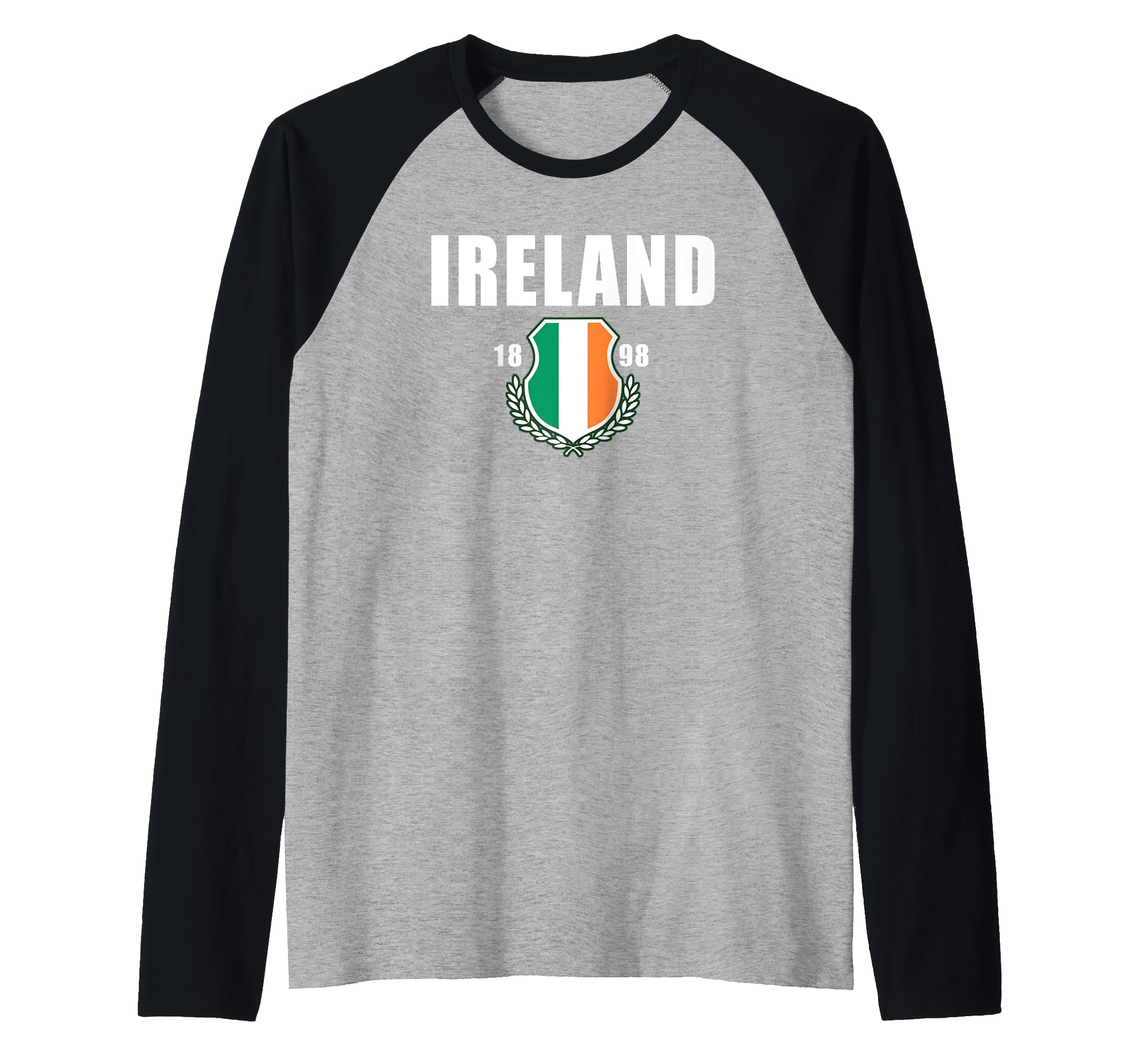 Trendy Ireland 1898 Crest Raglan Baseball Tee, Black