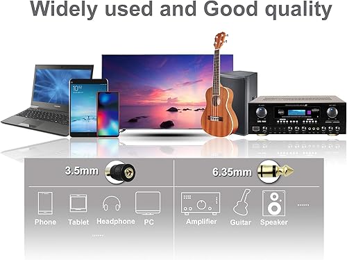 Miniatura 6 de Chadou Adaptador de audio de 0.250 in (1/4 pulgada) macho a 0.138 in (1/8 pulgadas) conector de auriculares estéreo hembra chapado en oro, paquete