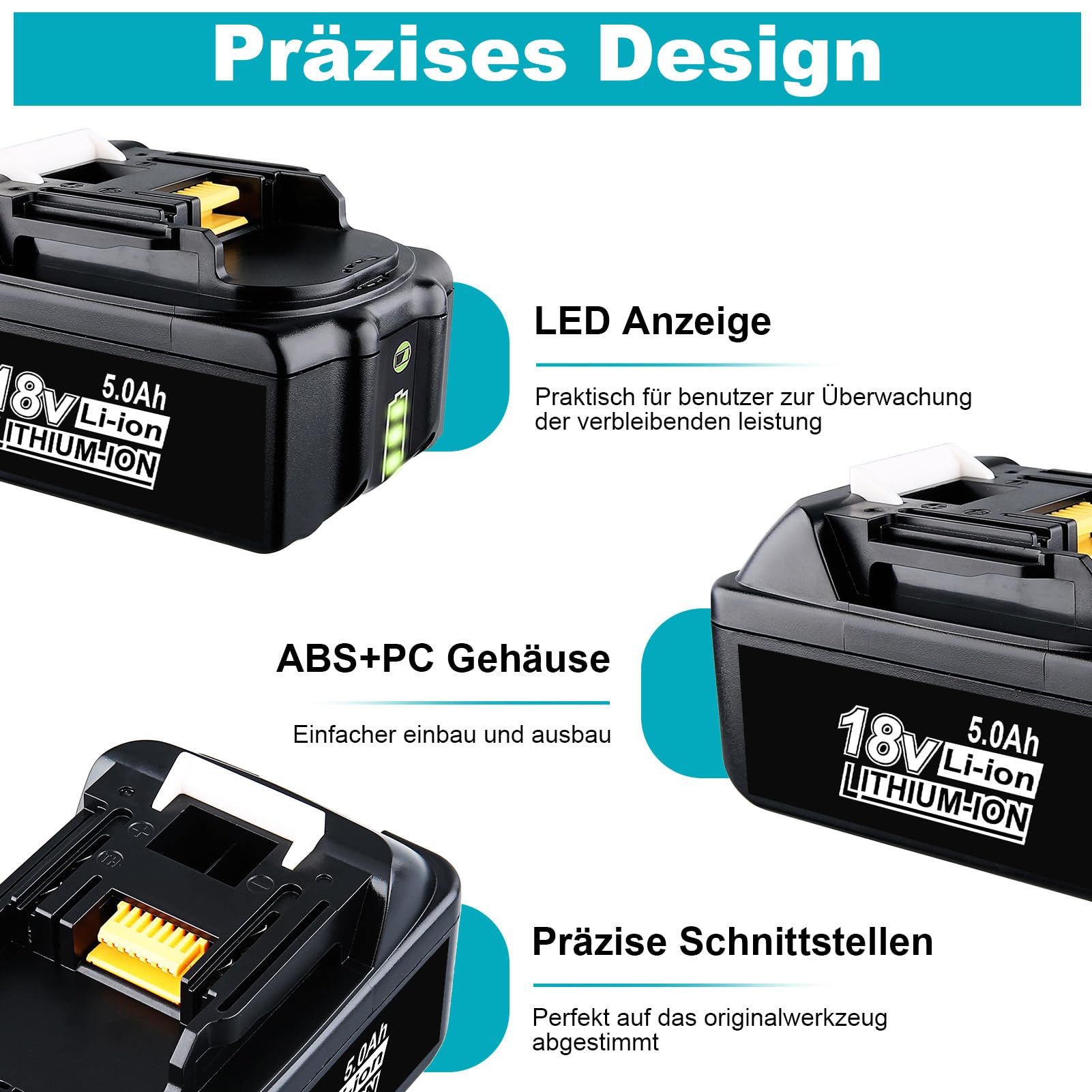 Batería de repuesto BL1860B y DC18RC de 5,0 Ah, 18 V, compatible con batería Makita LXT BL1830 BL1840 BL1850 BL1860 para herramientas de 18 V con indicador LED