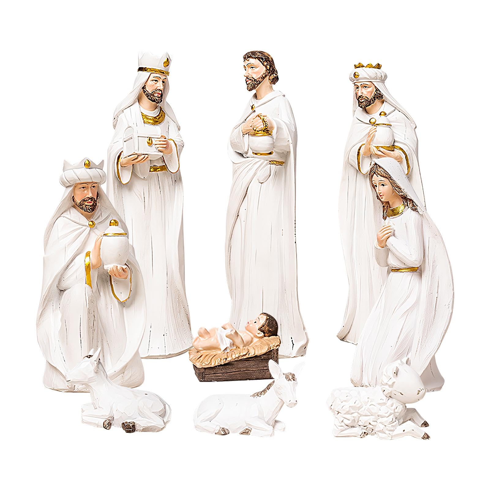 Pesebre De Navidad Completo, 9 Piezas Figuras De Belén, Decoración Belén Navidad Con Figuras, Natividad Figuras Navidad De Resina, Jesús Figura Tradicional Nativity Set Para Decoración Interior